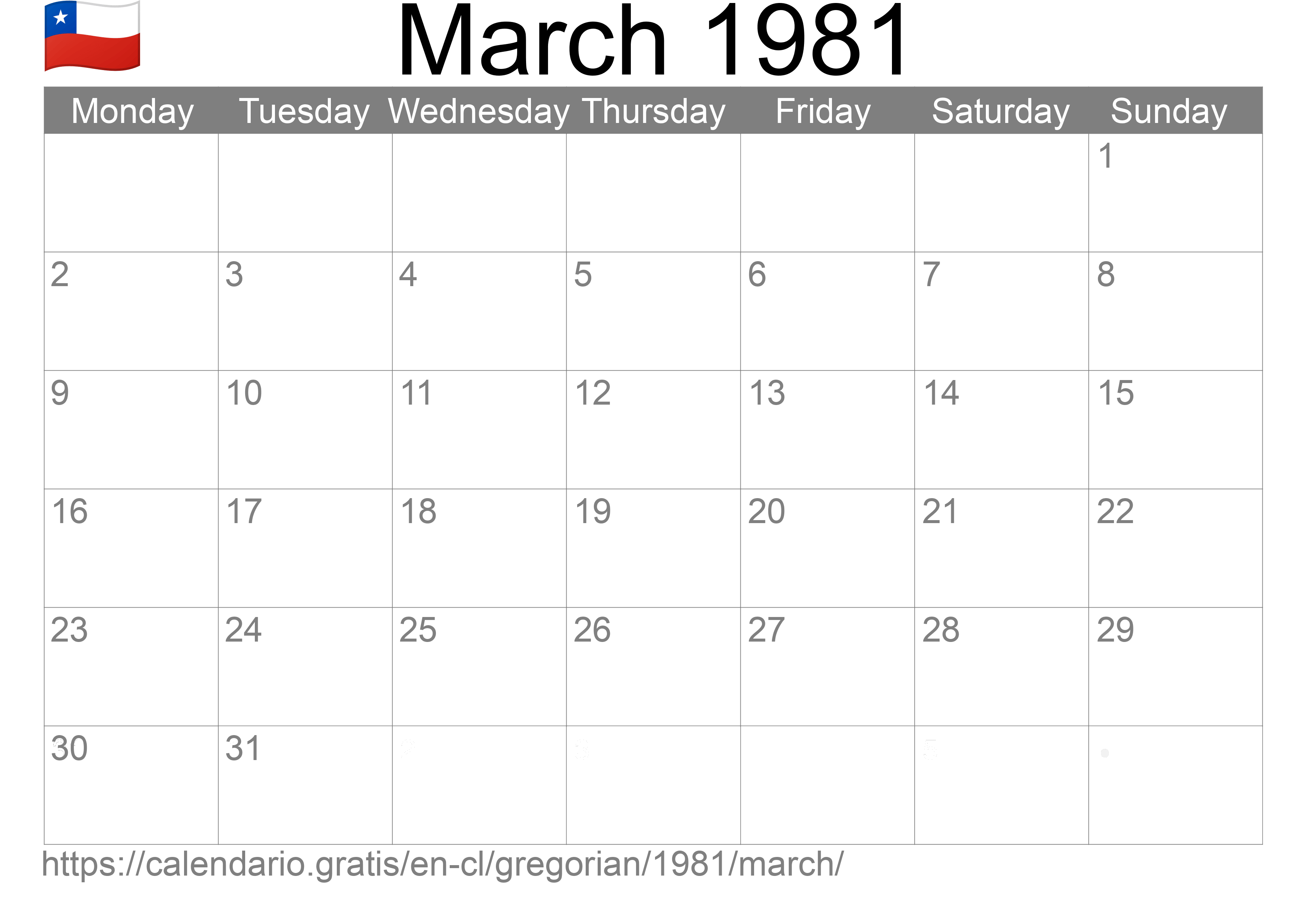 Calendar March 1981 to print