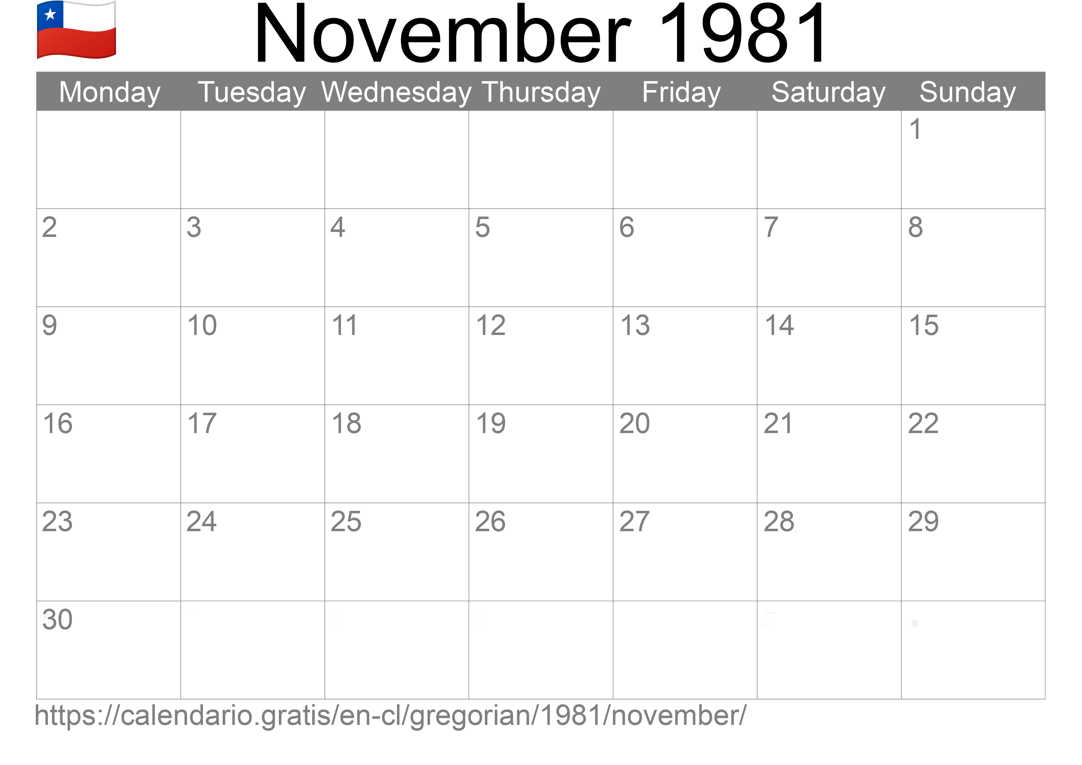 Calendar November 1981 to print