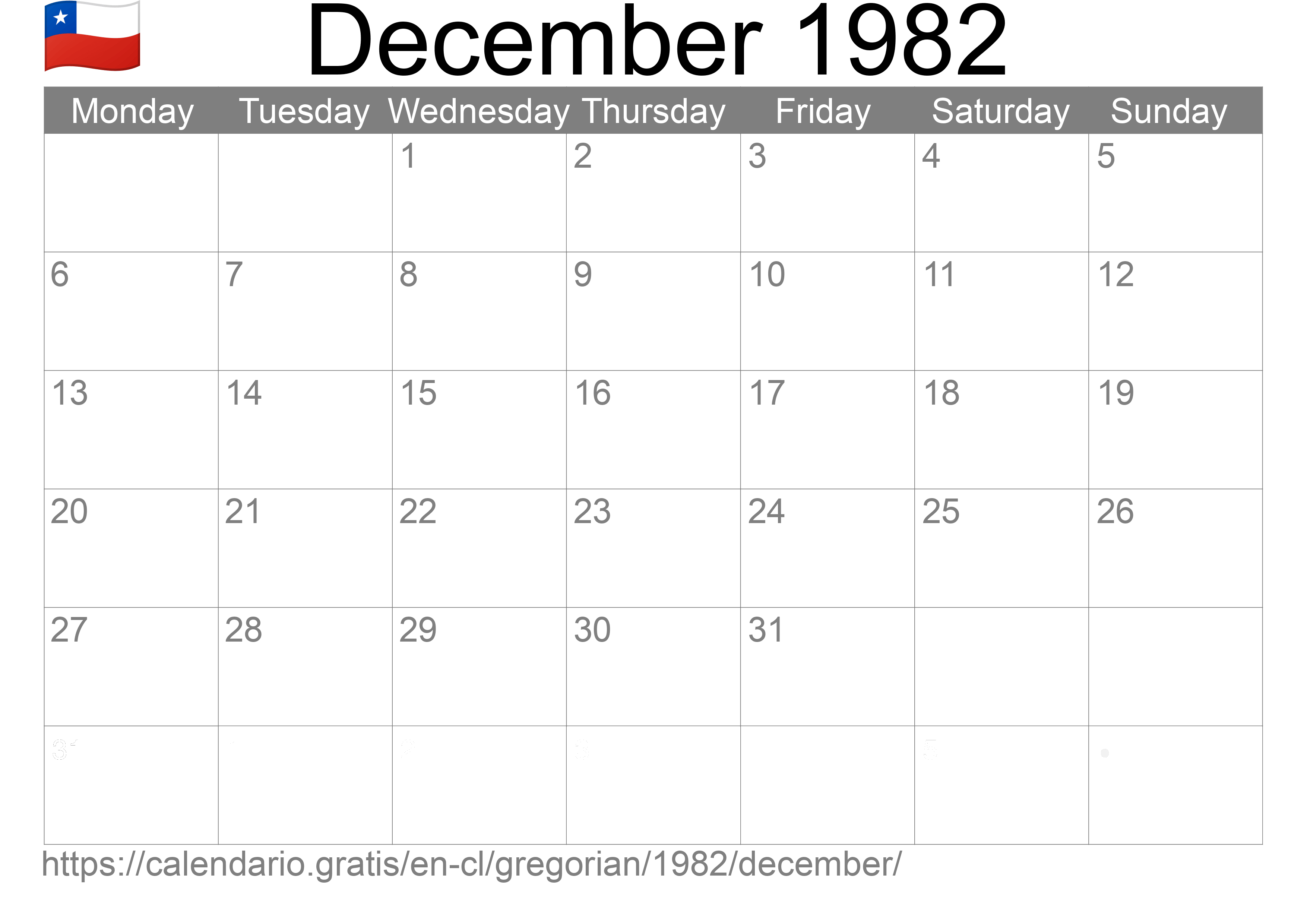 Calendar December 1982 to print