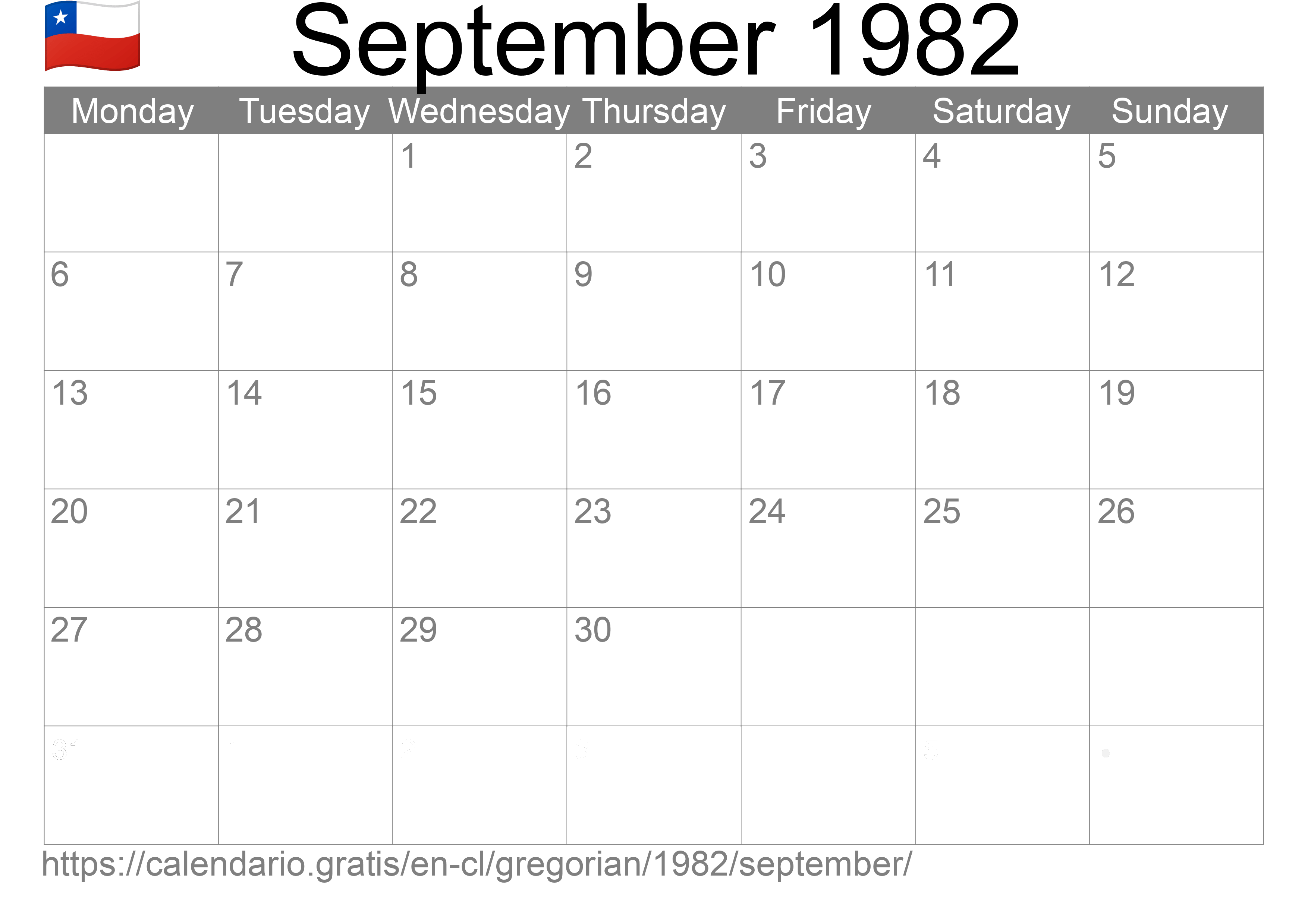 Calendar September 1982 to print