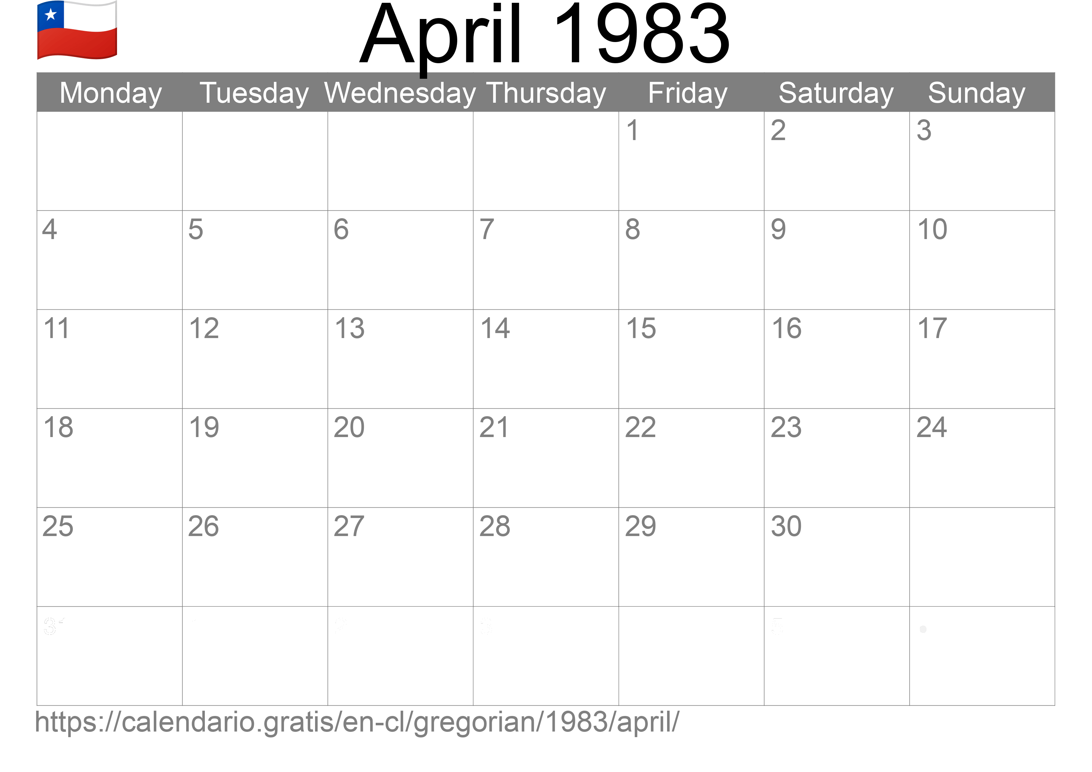 Calendar April 1983 to print