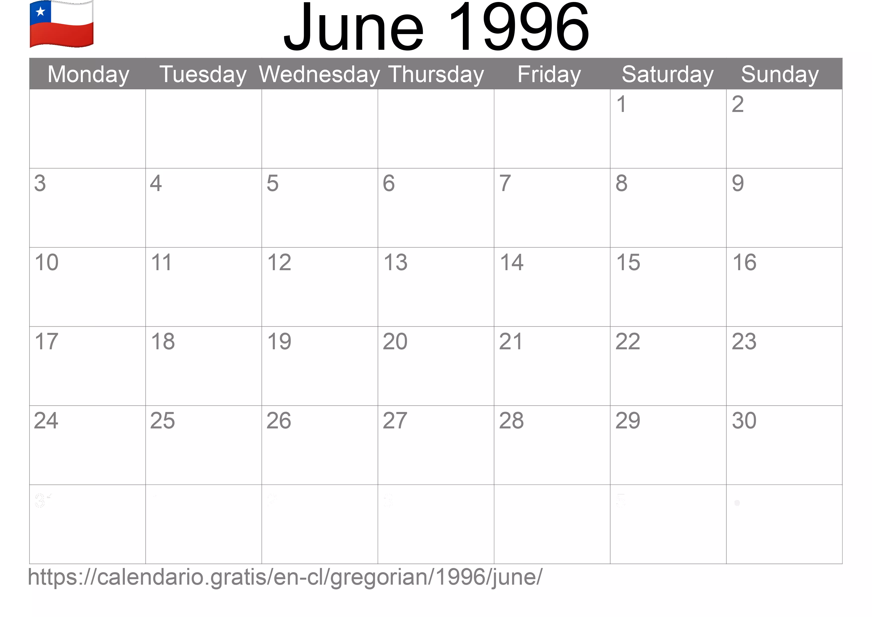 Calendar June 1996 to print (Chile) Calendar June 1996 to print (Chile)