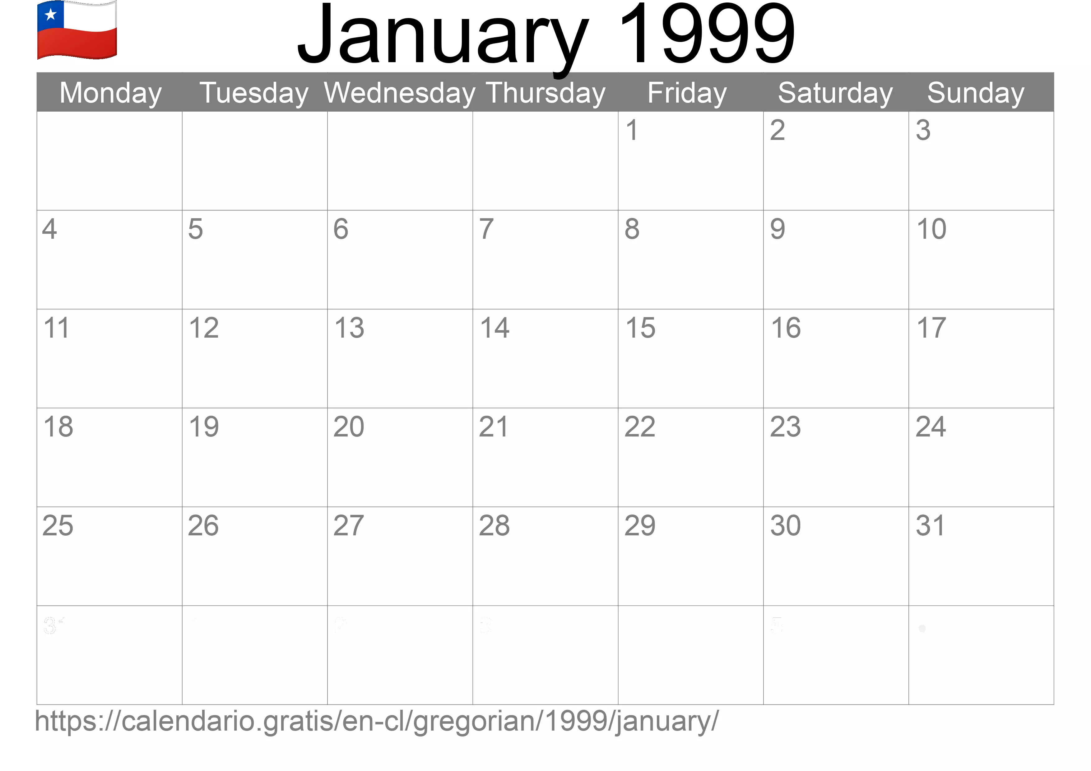 Calendar January 1999 to print (Chile)