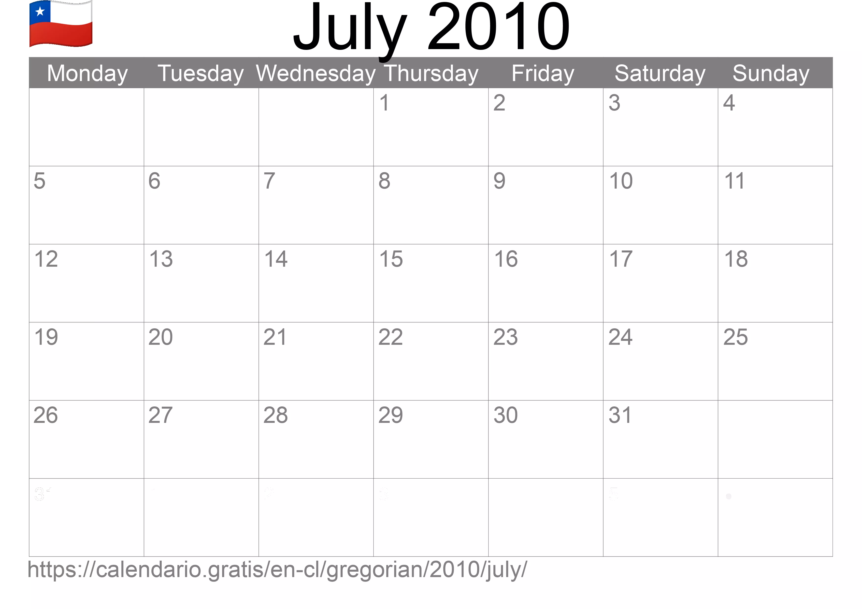 Calendar July 2010 to print (Chile)