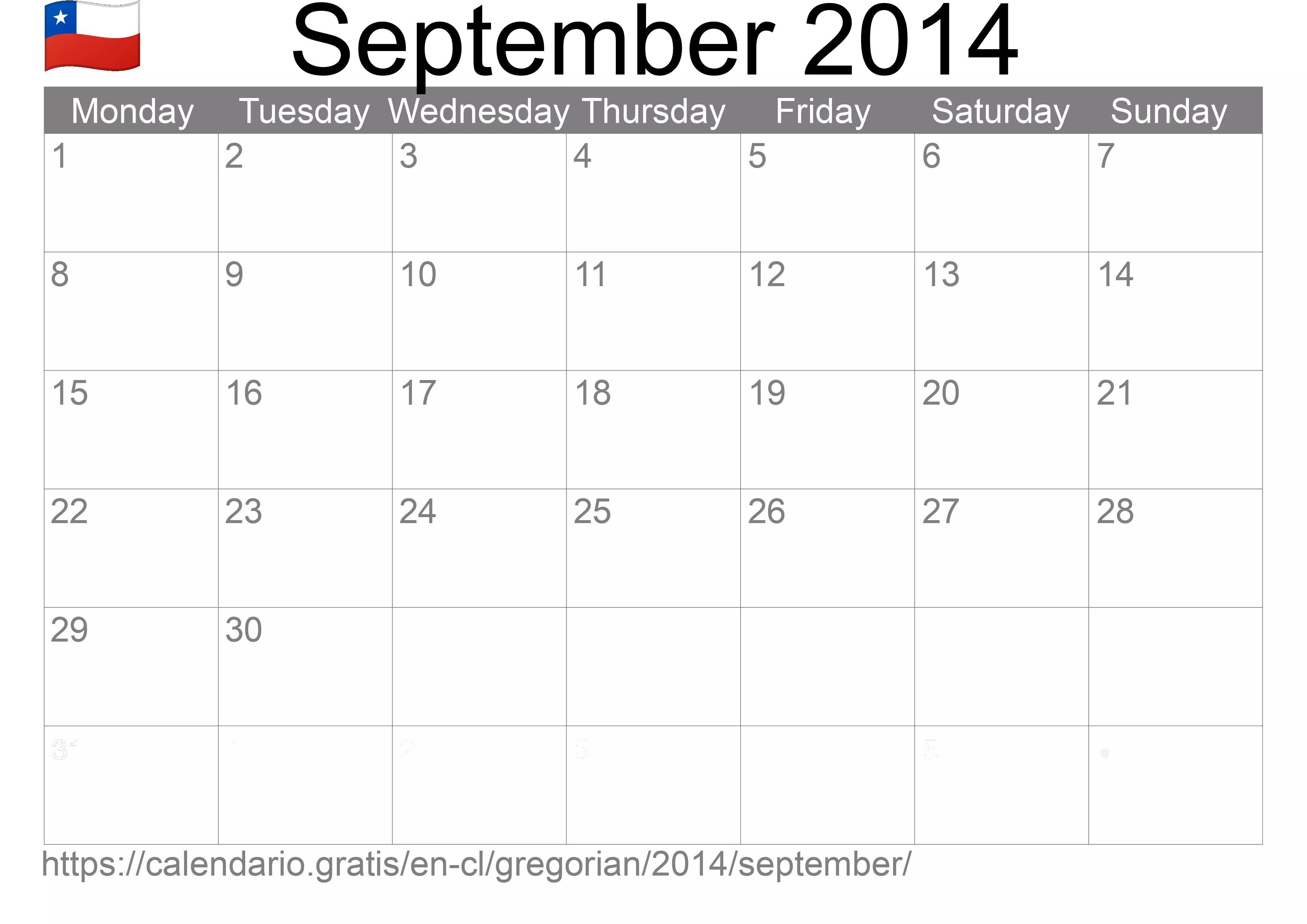 Calendar September 2014 to print (Chile)