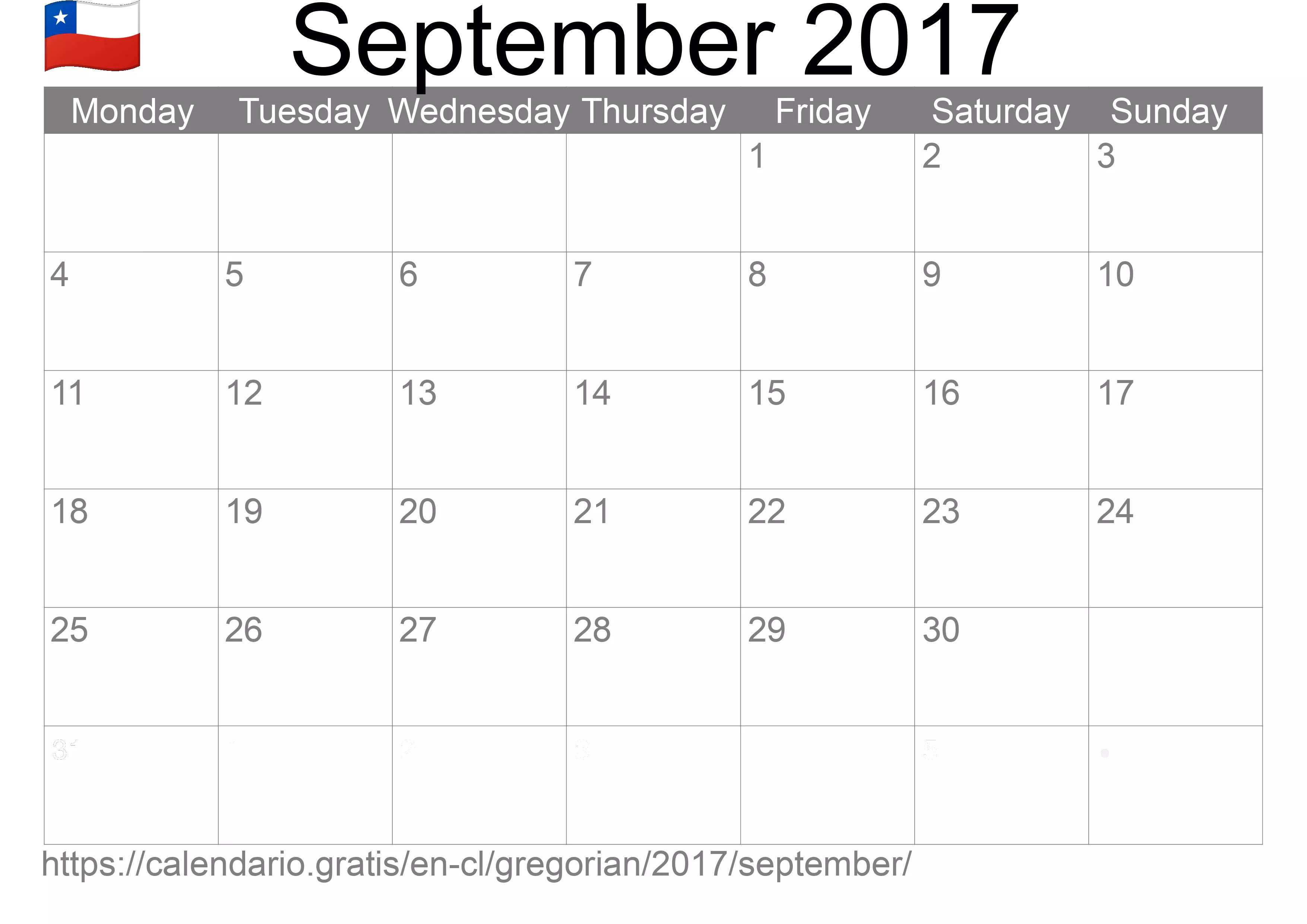 Calendar September 2017 to print (Chile)