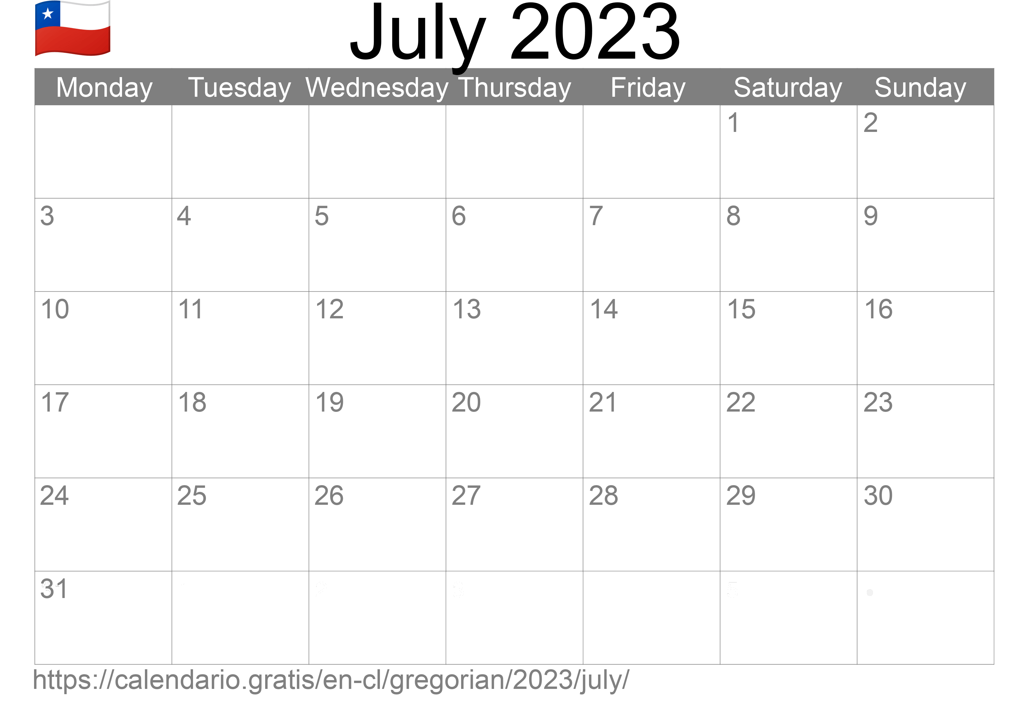 Calendar July 2023 to print