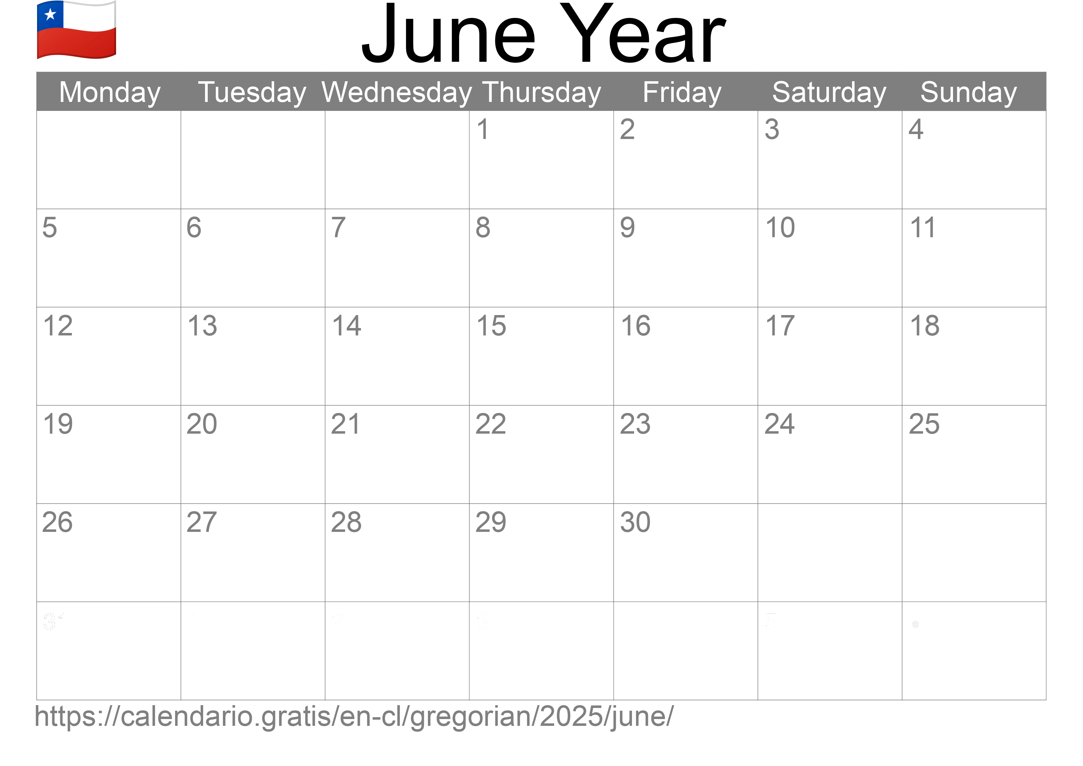 Calendar June 2025 to print