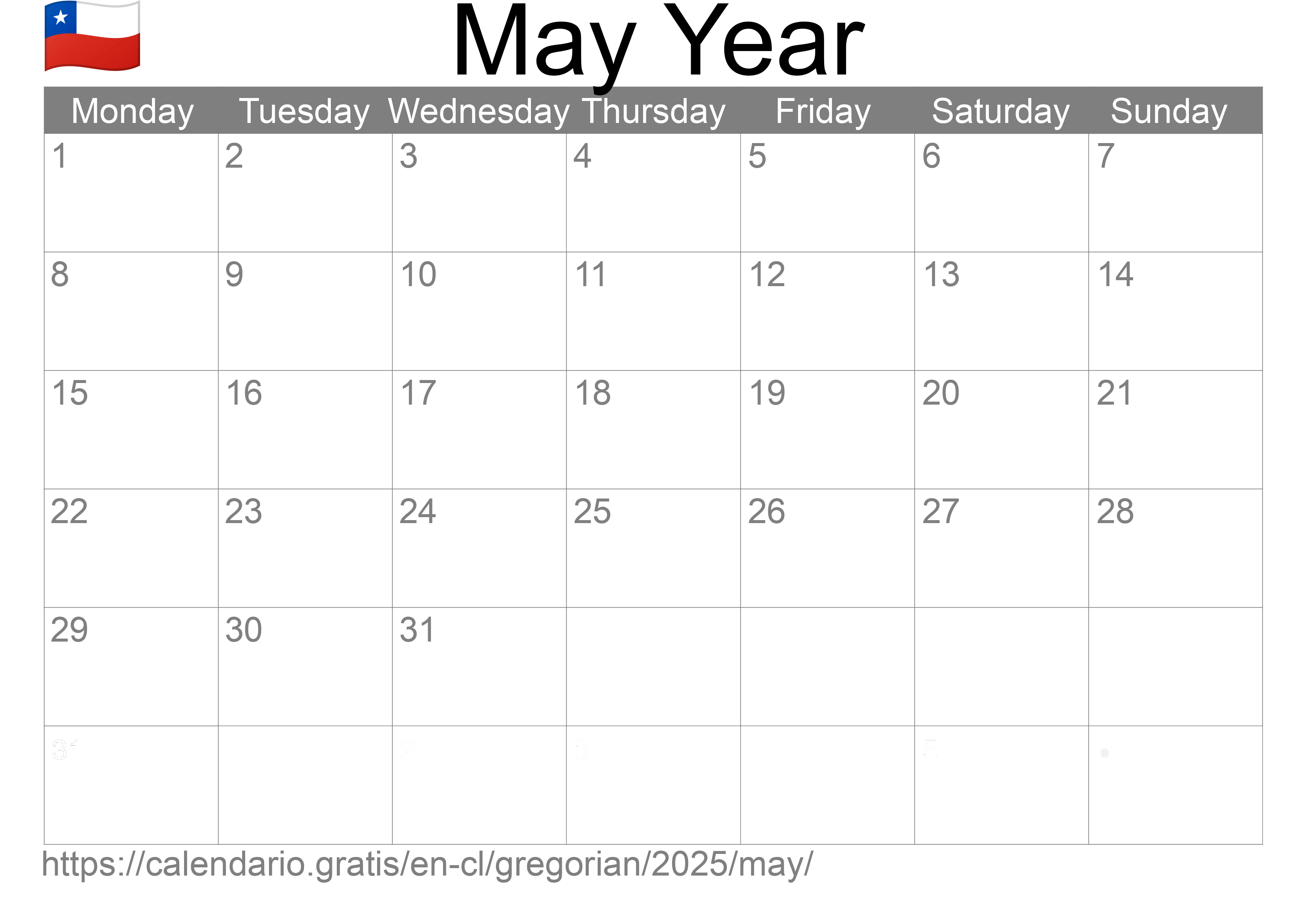 Calendar May 2025 to print