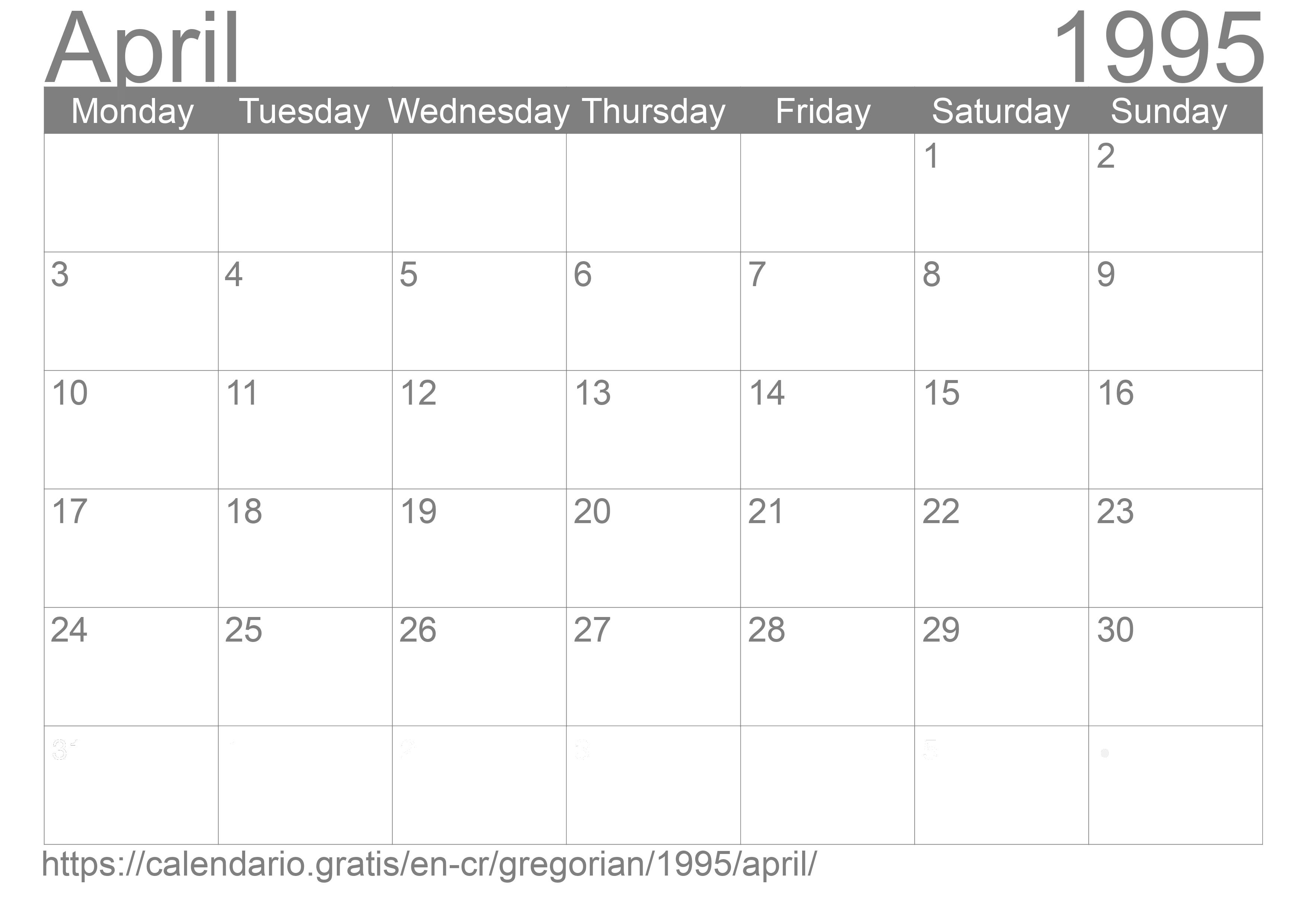 Calendar April 1995 to print