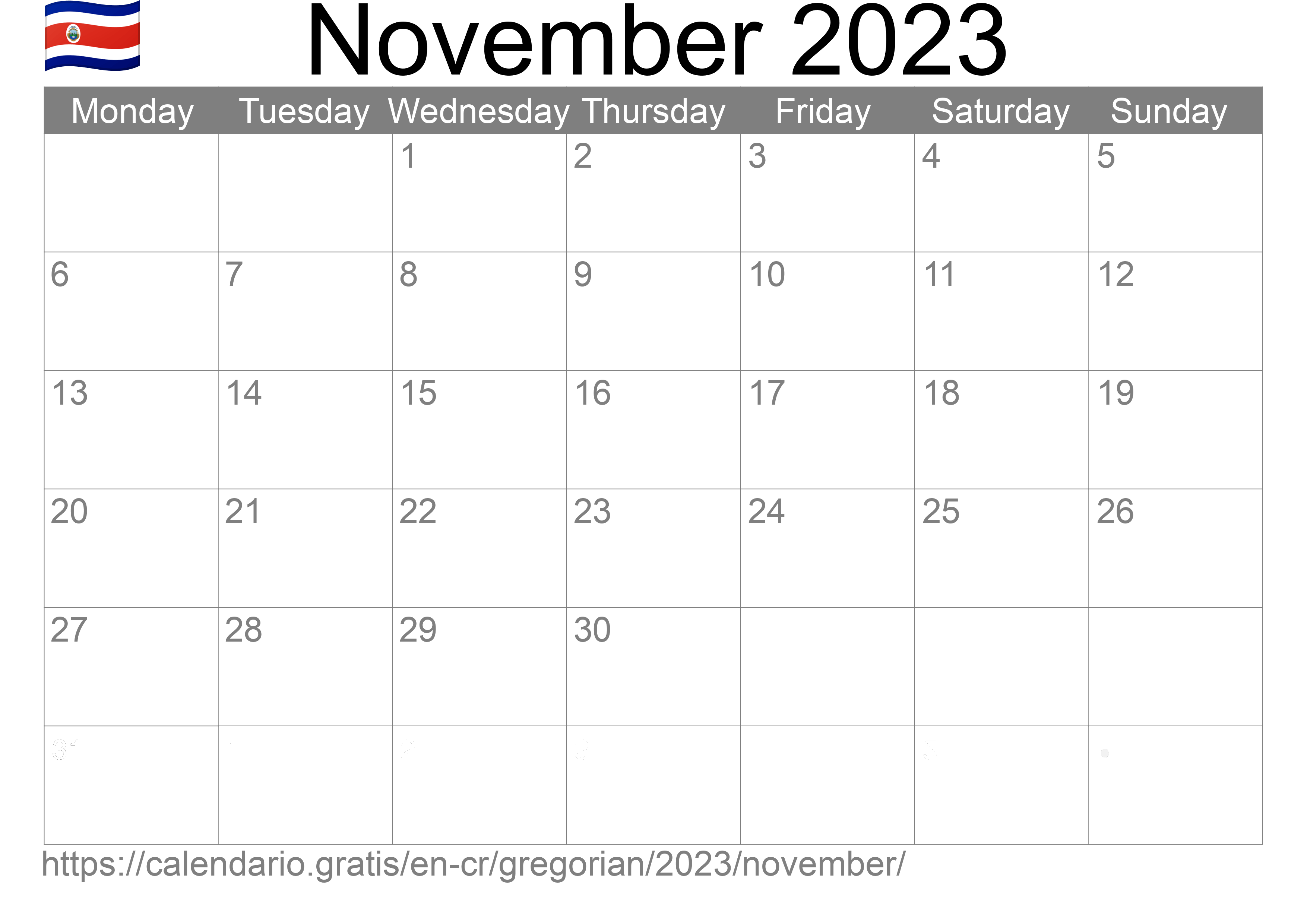 Calendar November 2023 to print