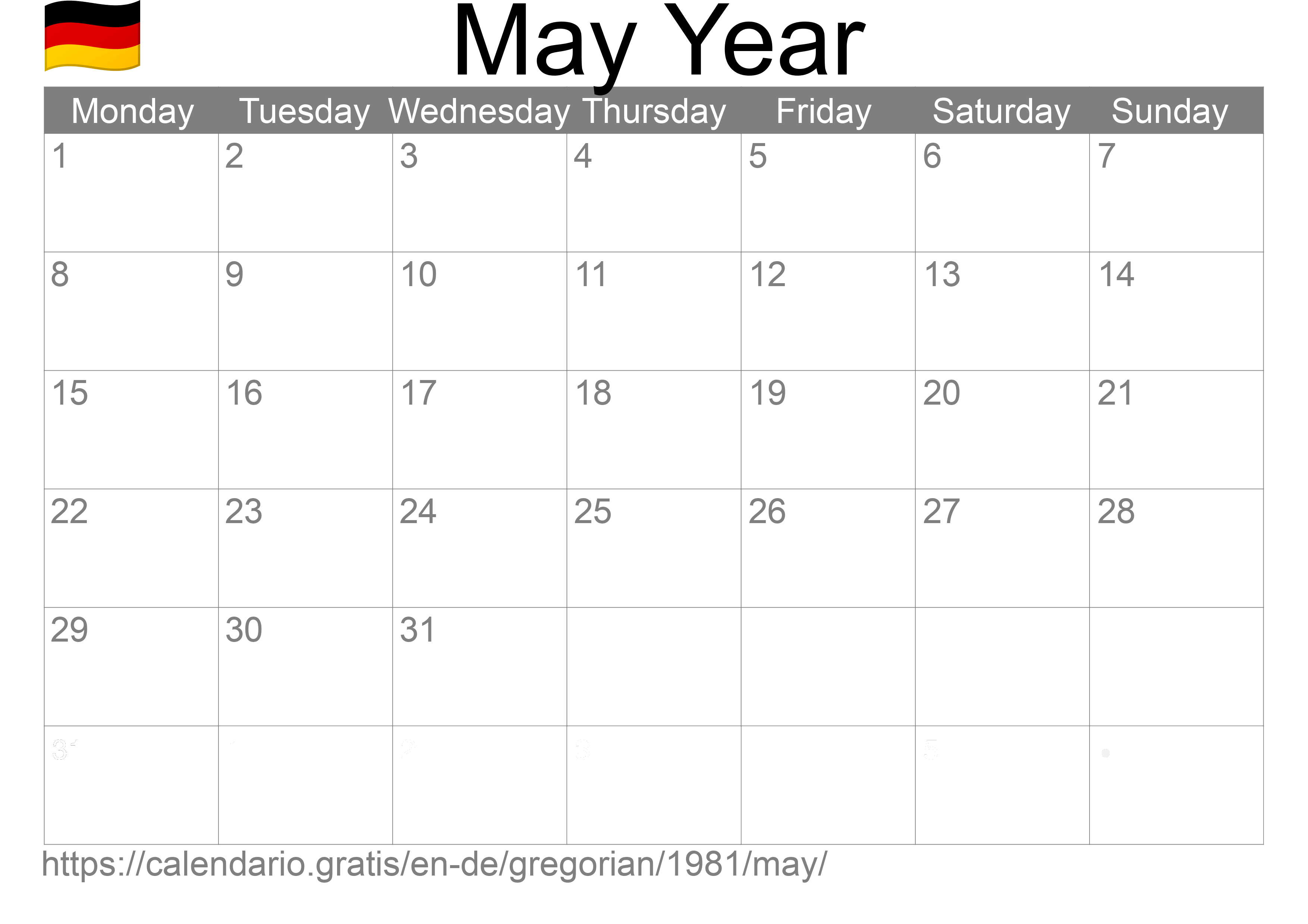 Calendar May 1981 to print