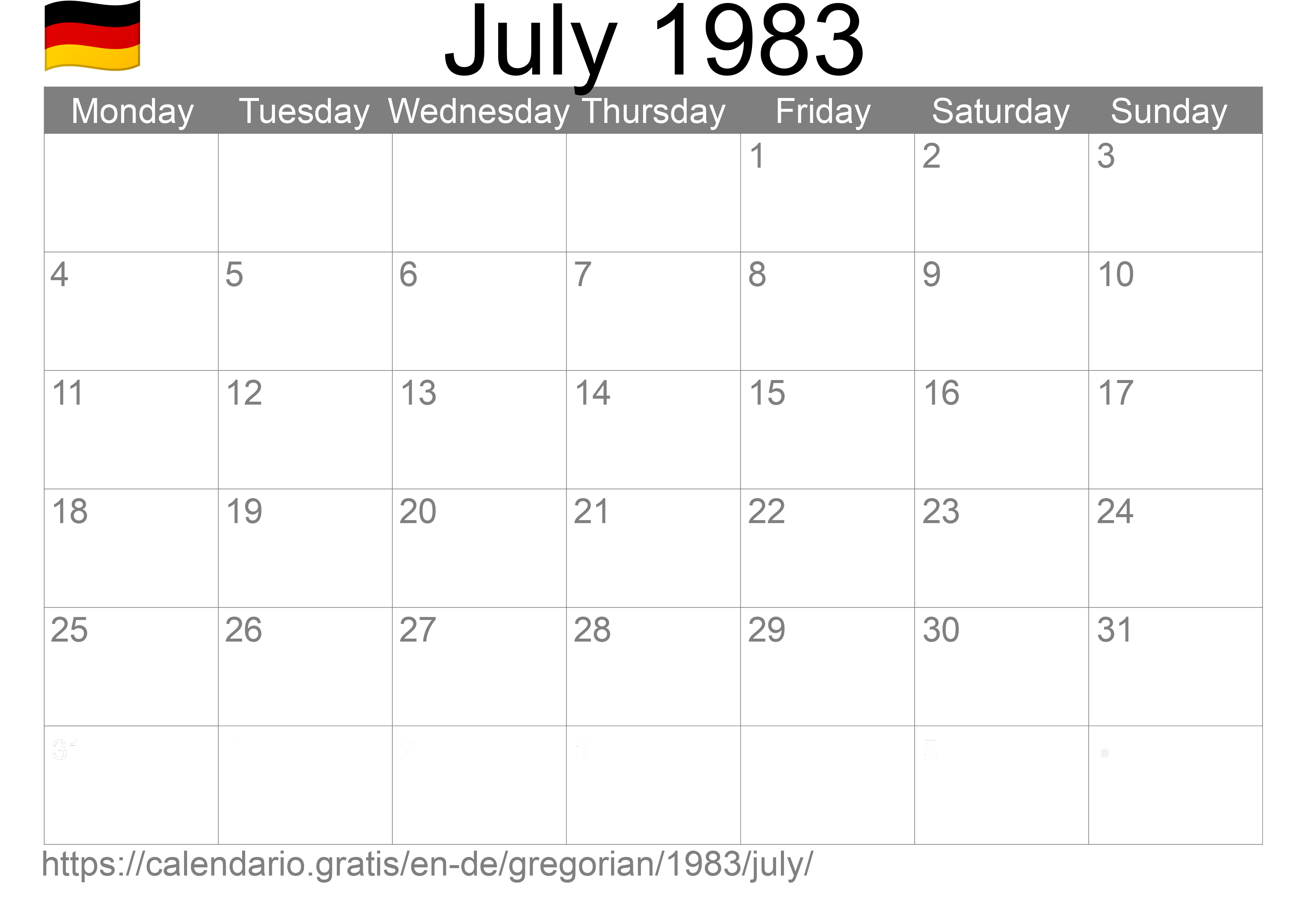 Calendar July 1983 to print