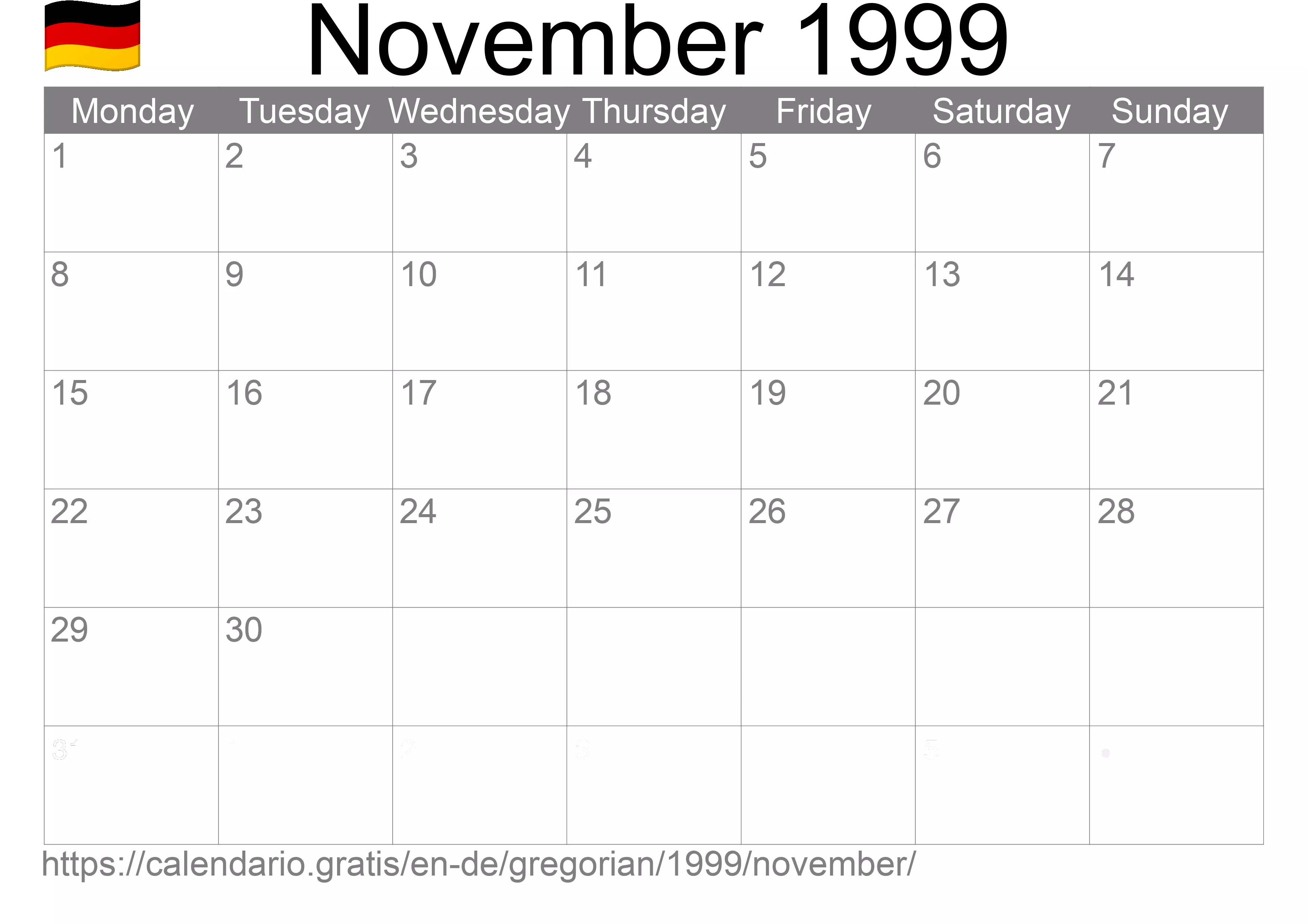 Calendar November 1999 to print (Germany)