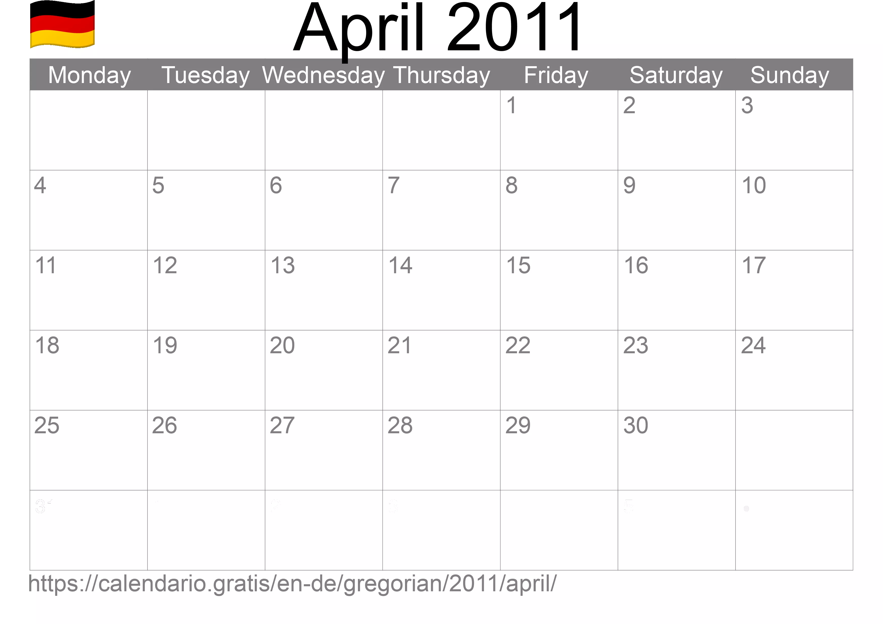 Calendar April 2011 to print (Germany)
