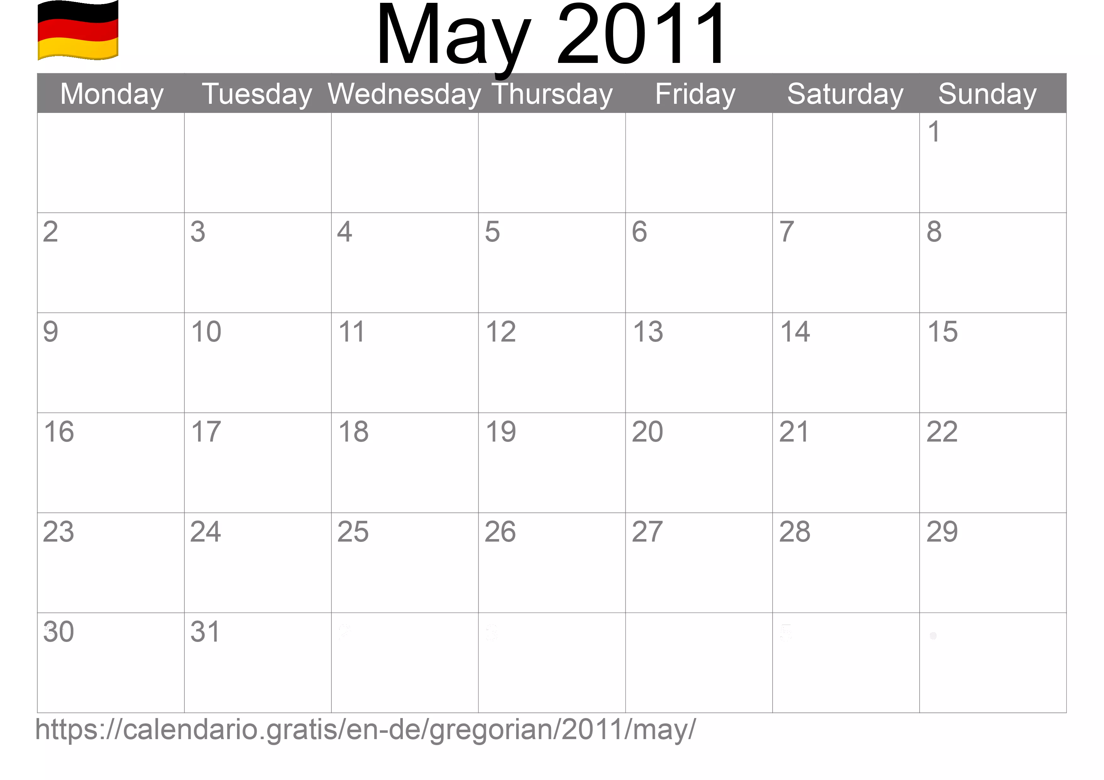 Calendar May 2011 to print (Germany) Calendar May 2011 to print (Germany)