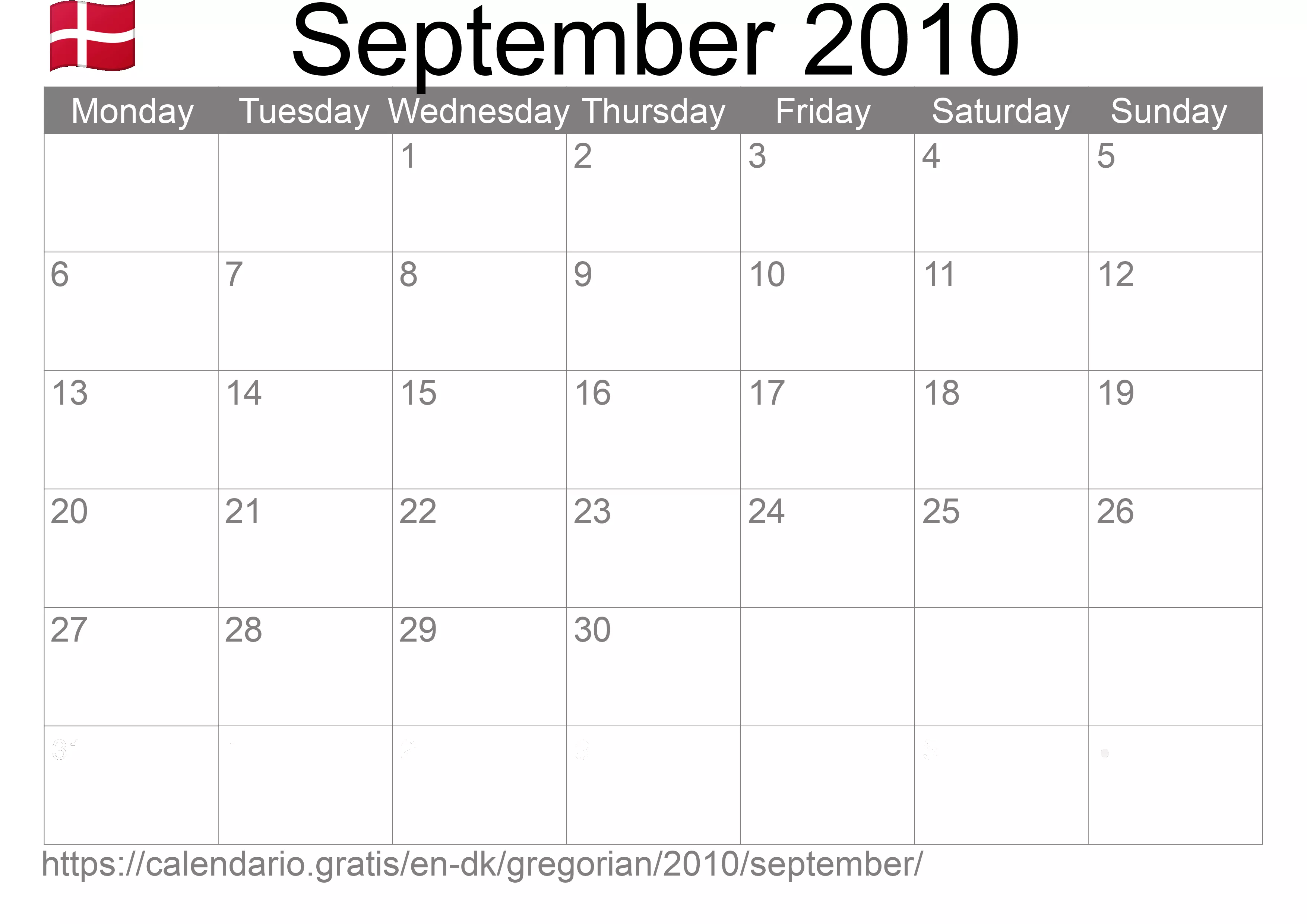 Calendar September 2010 to print (Denmark)
