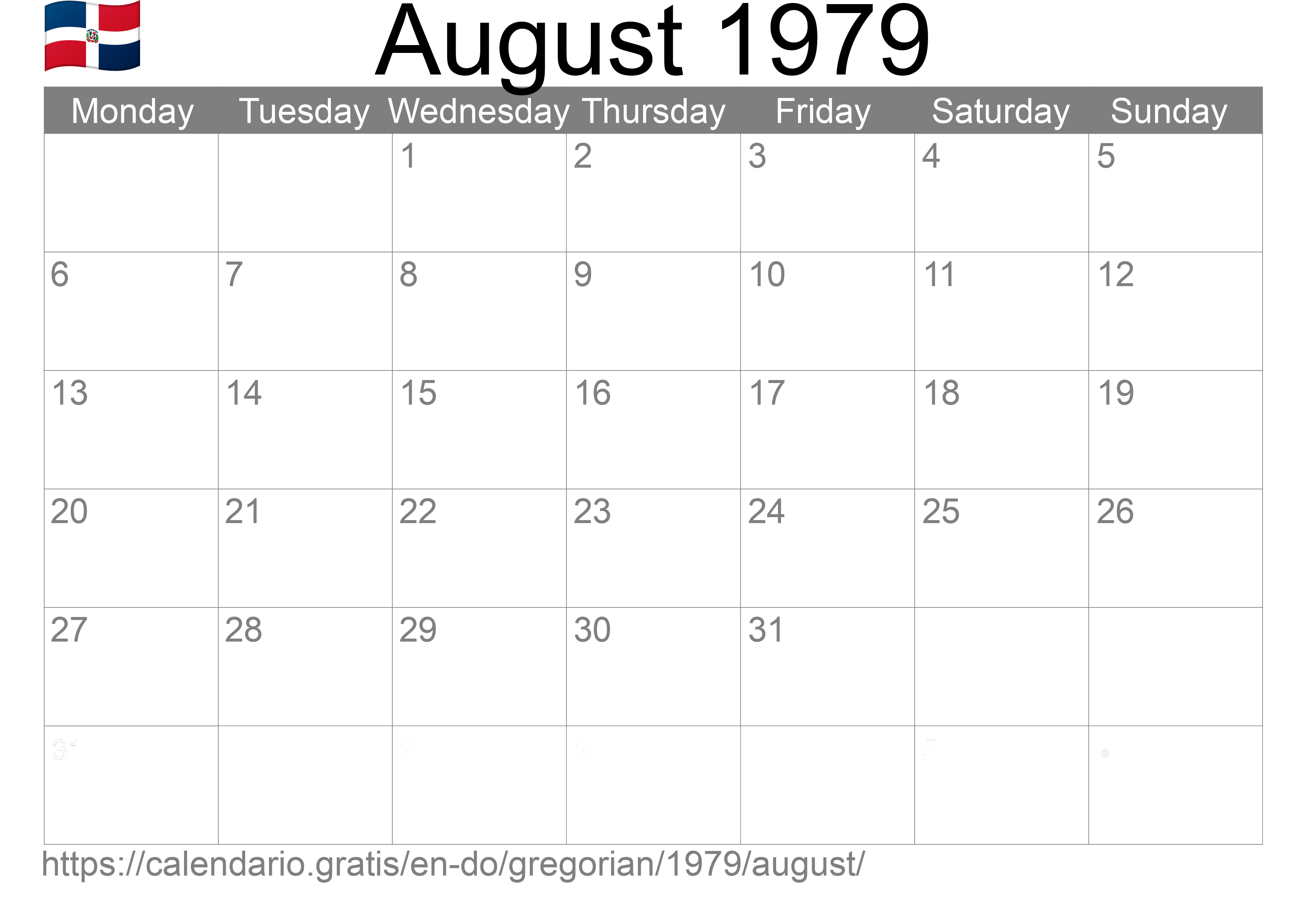 Calendar August 1979 to print