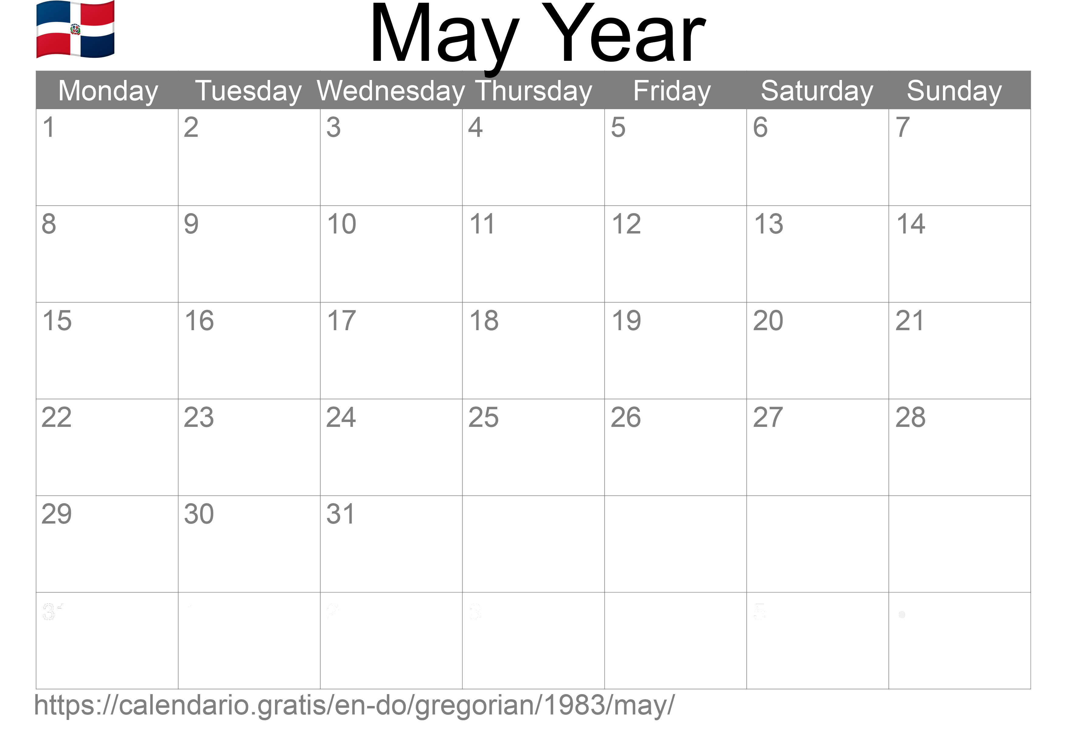 Calendar May 1983 to print