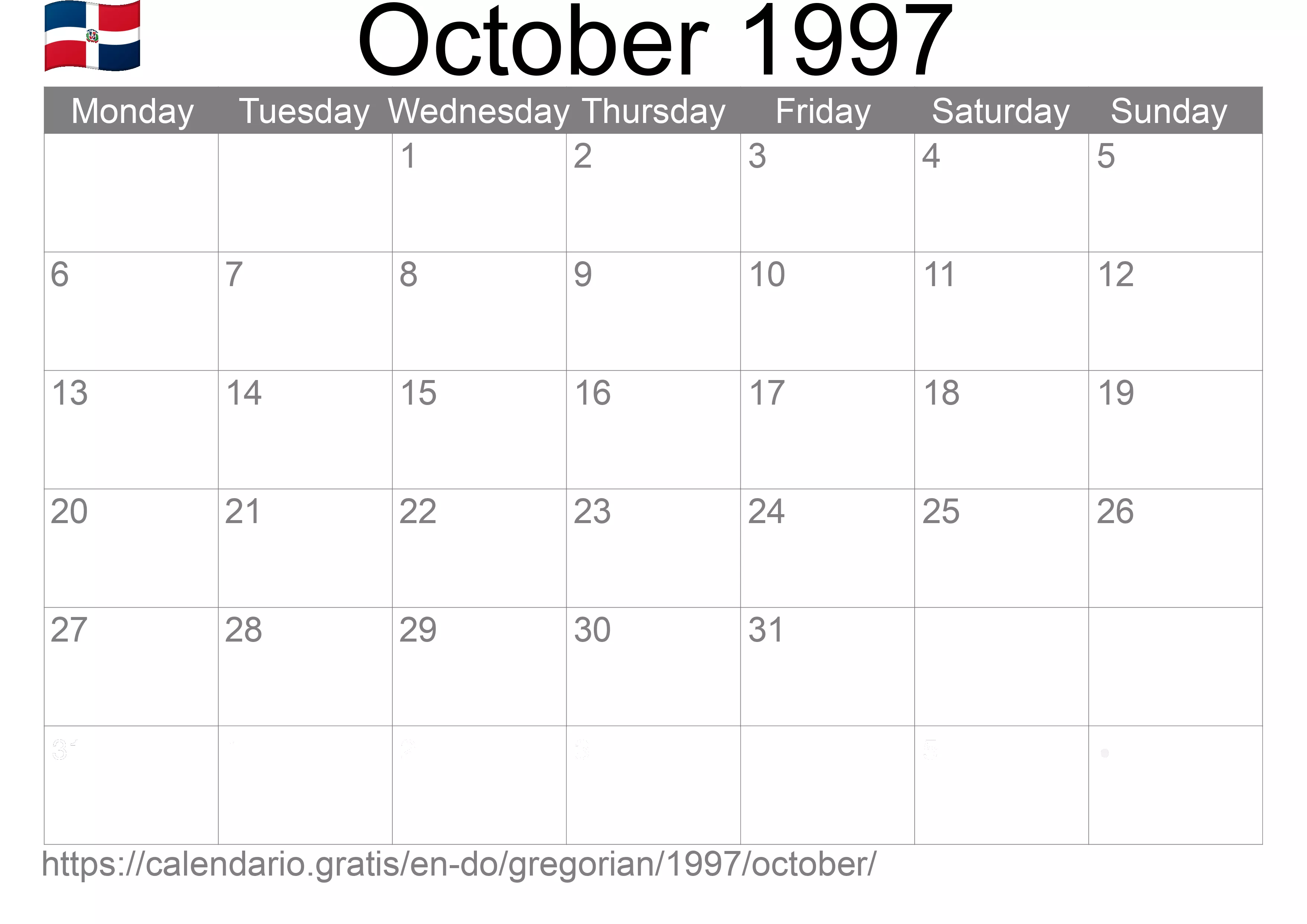 Calendar October 1997 to print (Dominican Republic)