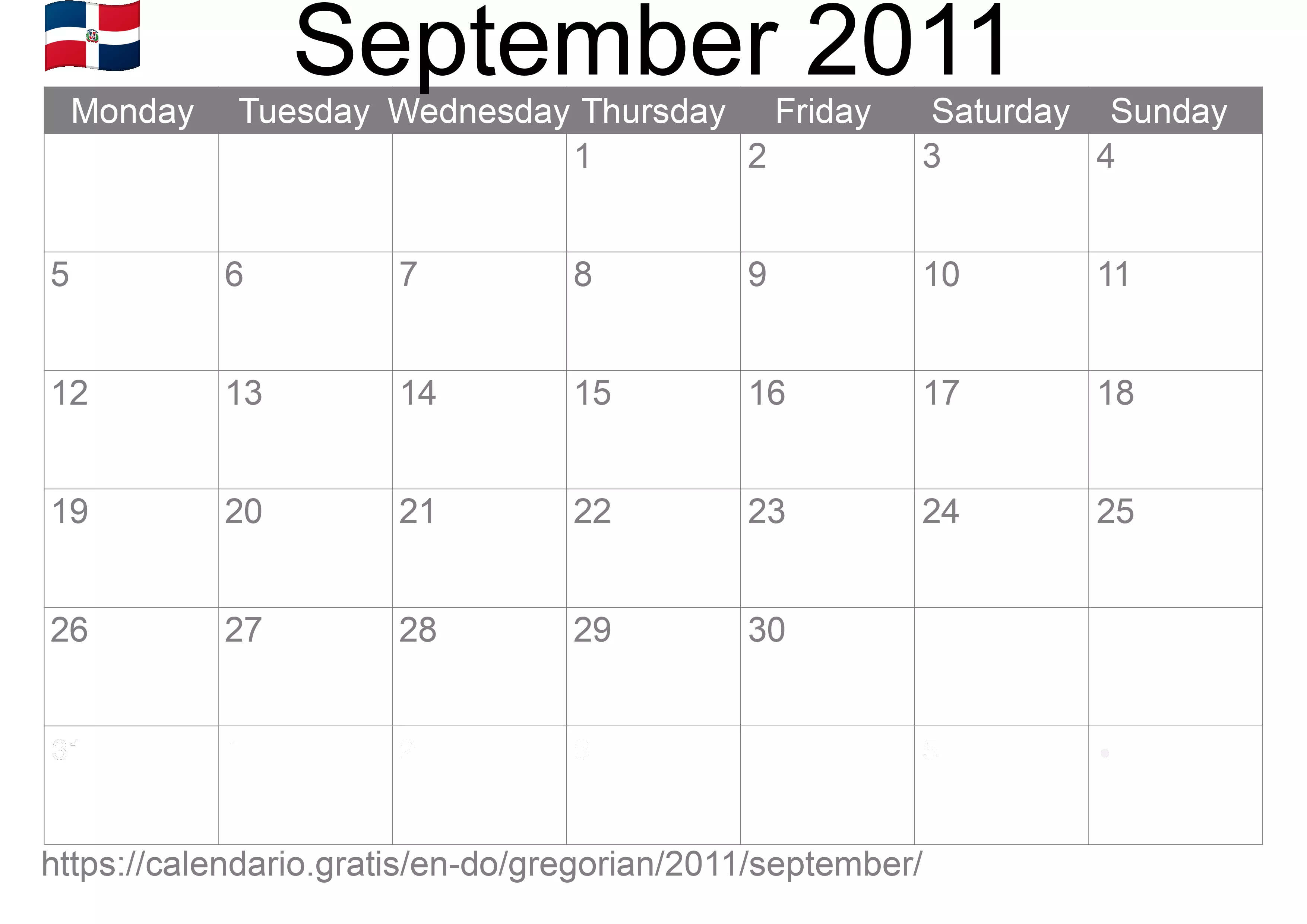 Calendar September 2011 to print (Dominican Republic)