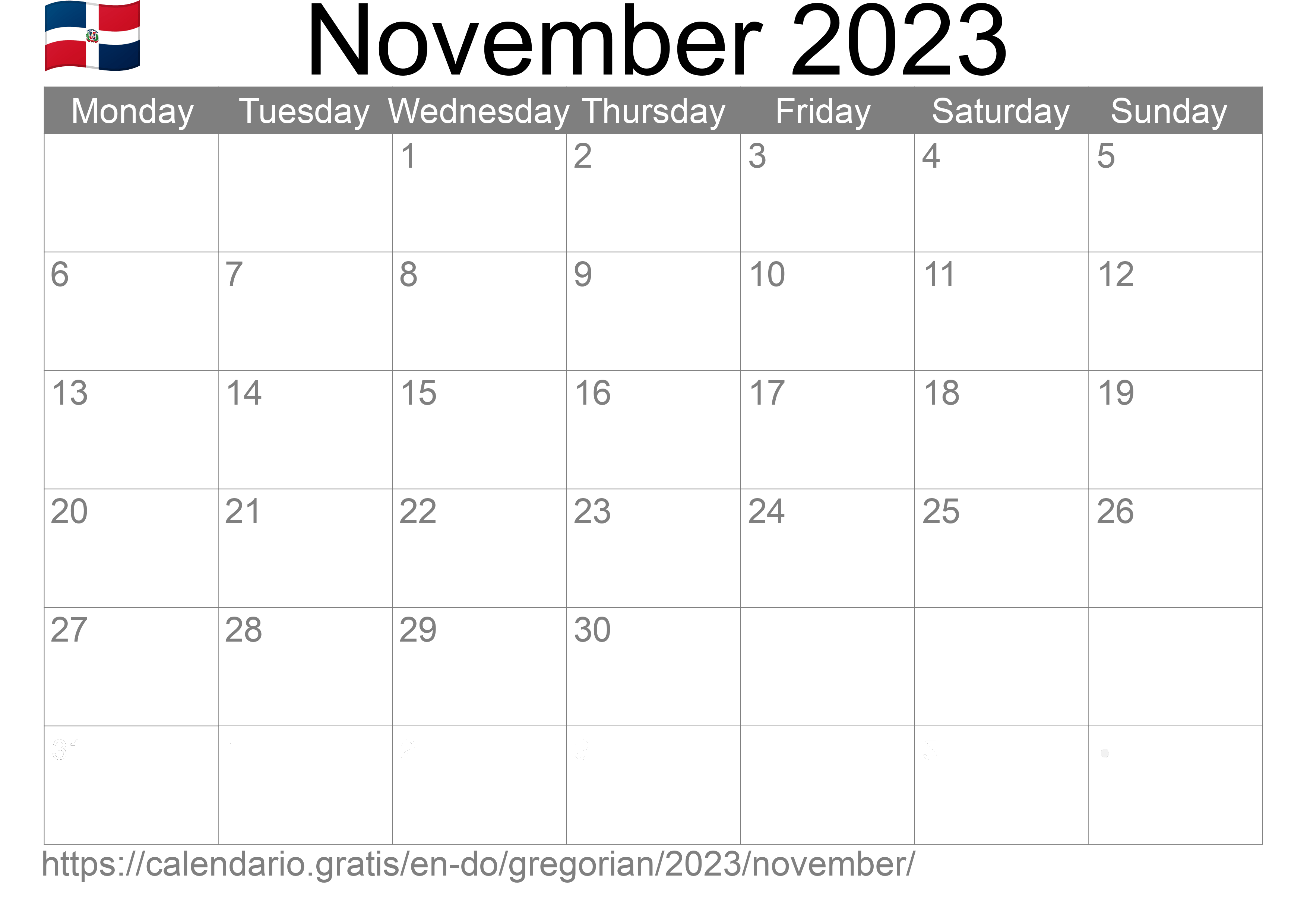 Calendar November 2023 to print