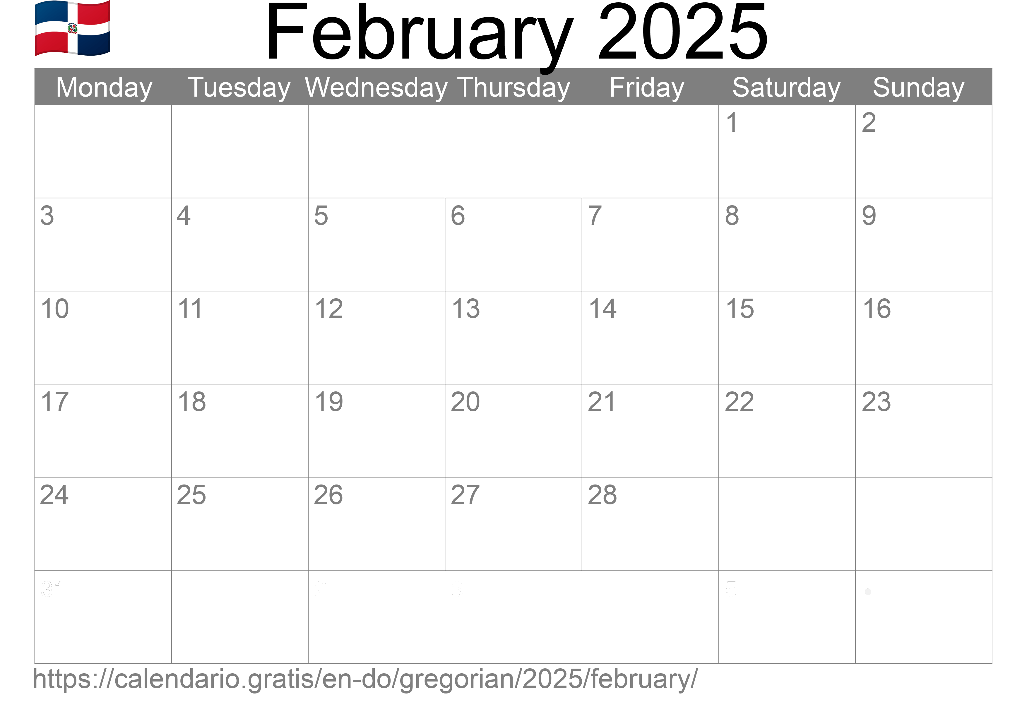 Calendar February 2025 to print