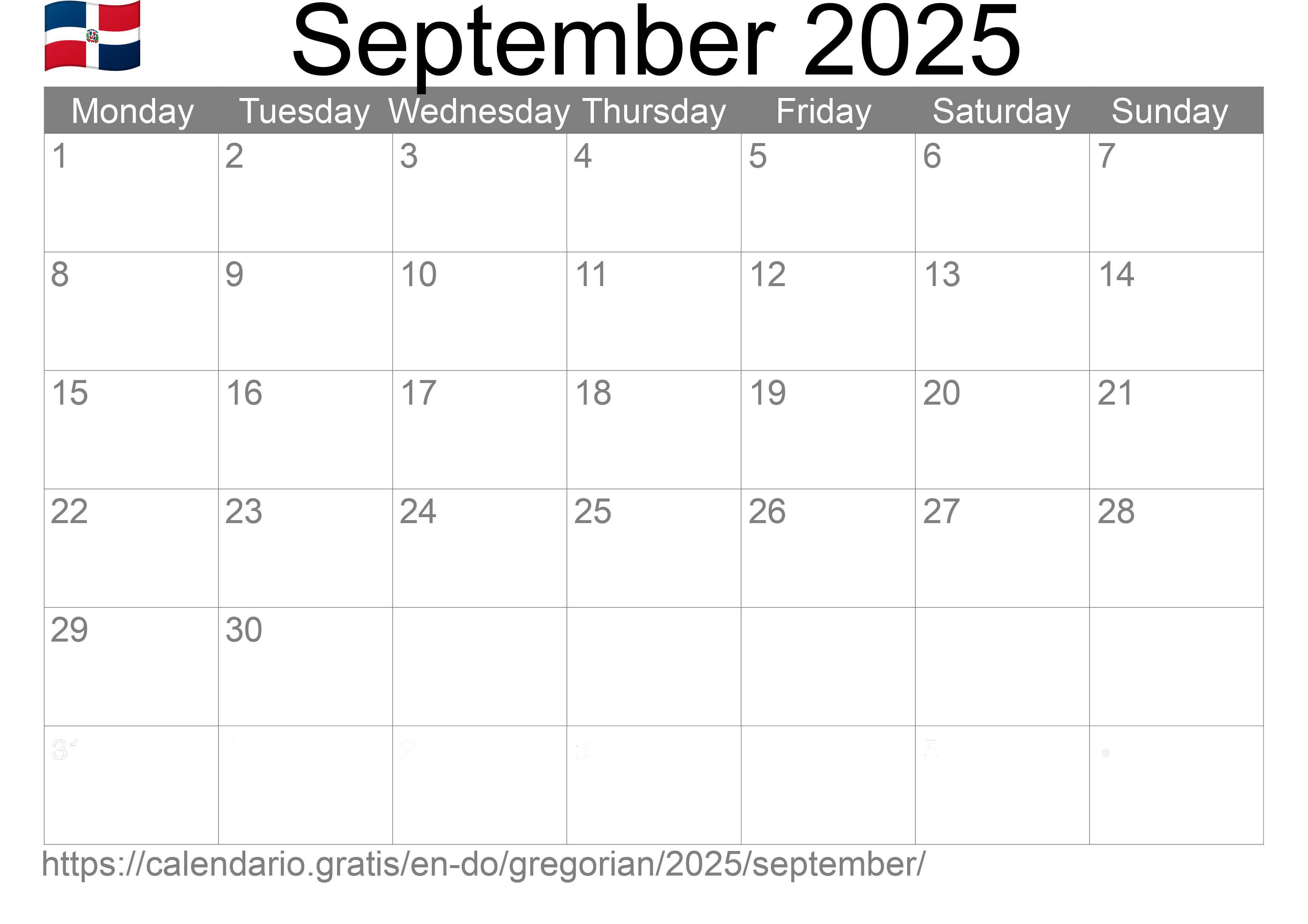 Calendar September 2025 to print