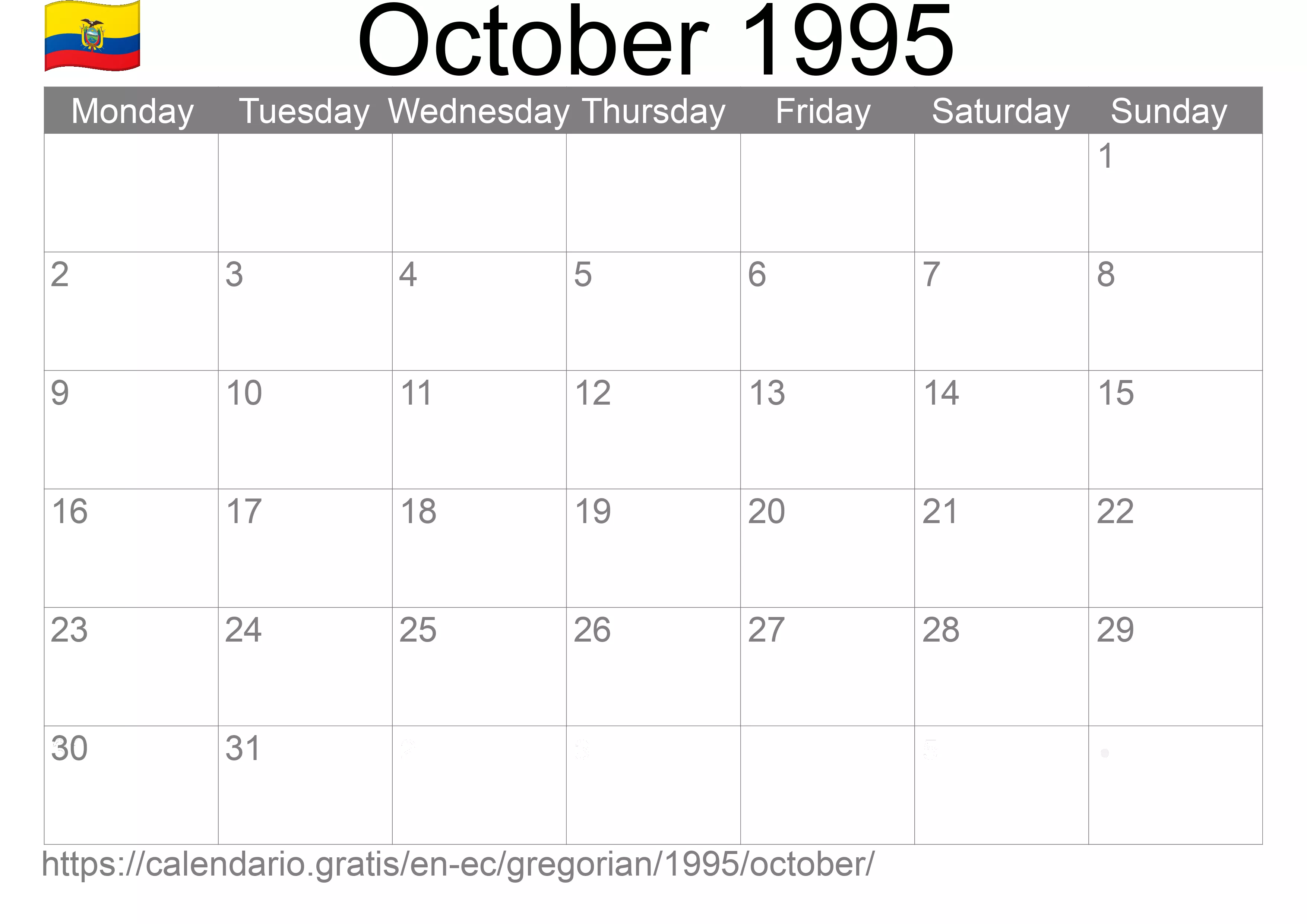 Calendar October 1995 to print (Ecuador)