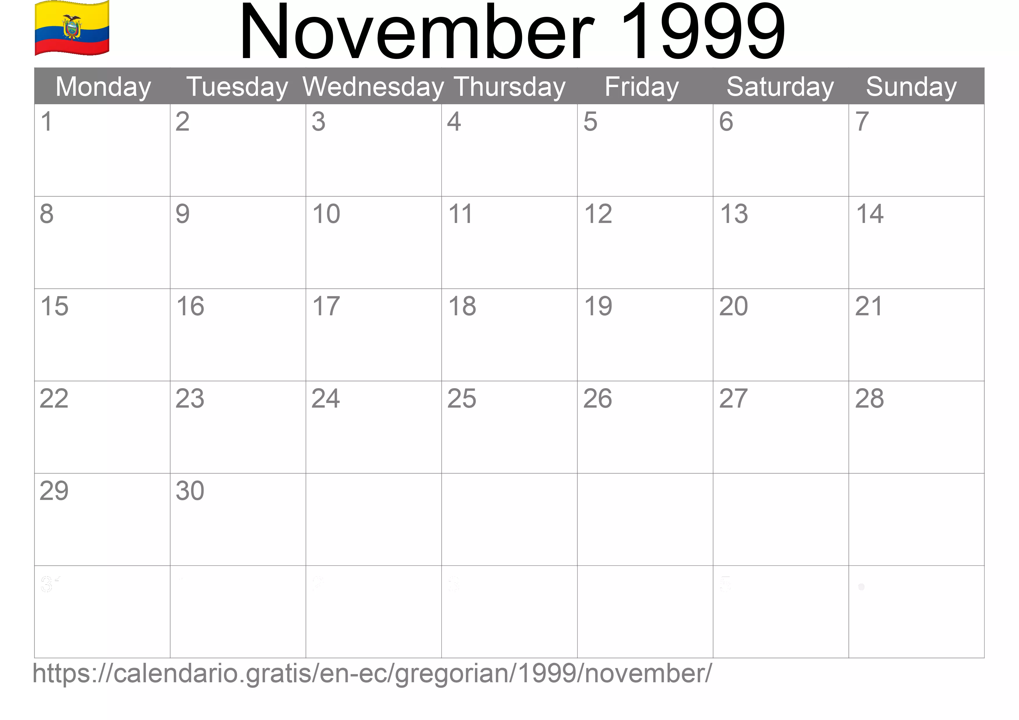 Calendar November 1999 to print (Ecuador)
