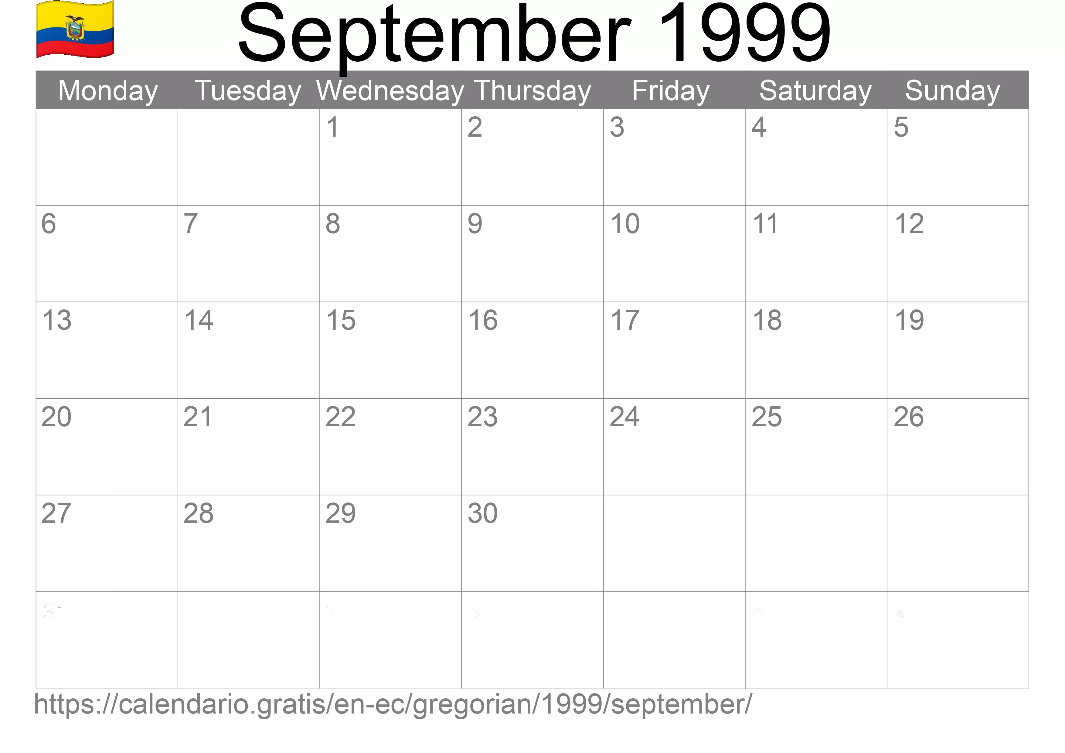 Calendar September 1999 to print (Ecuador)