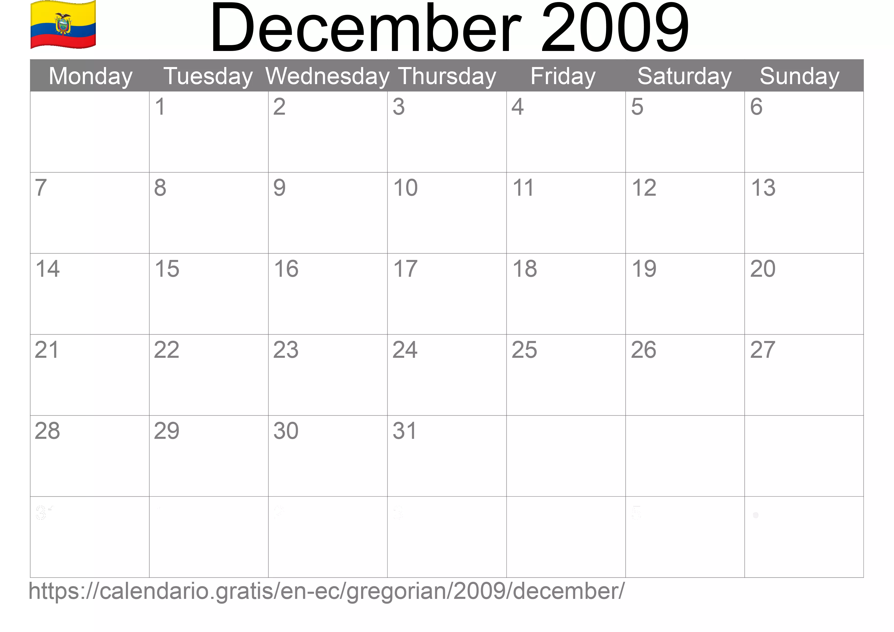 Calendar December 2009 to print (Ecuador)