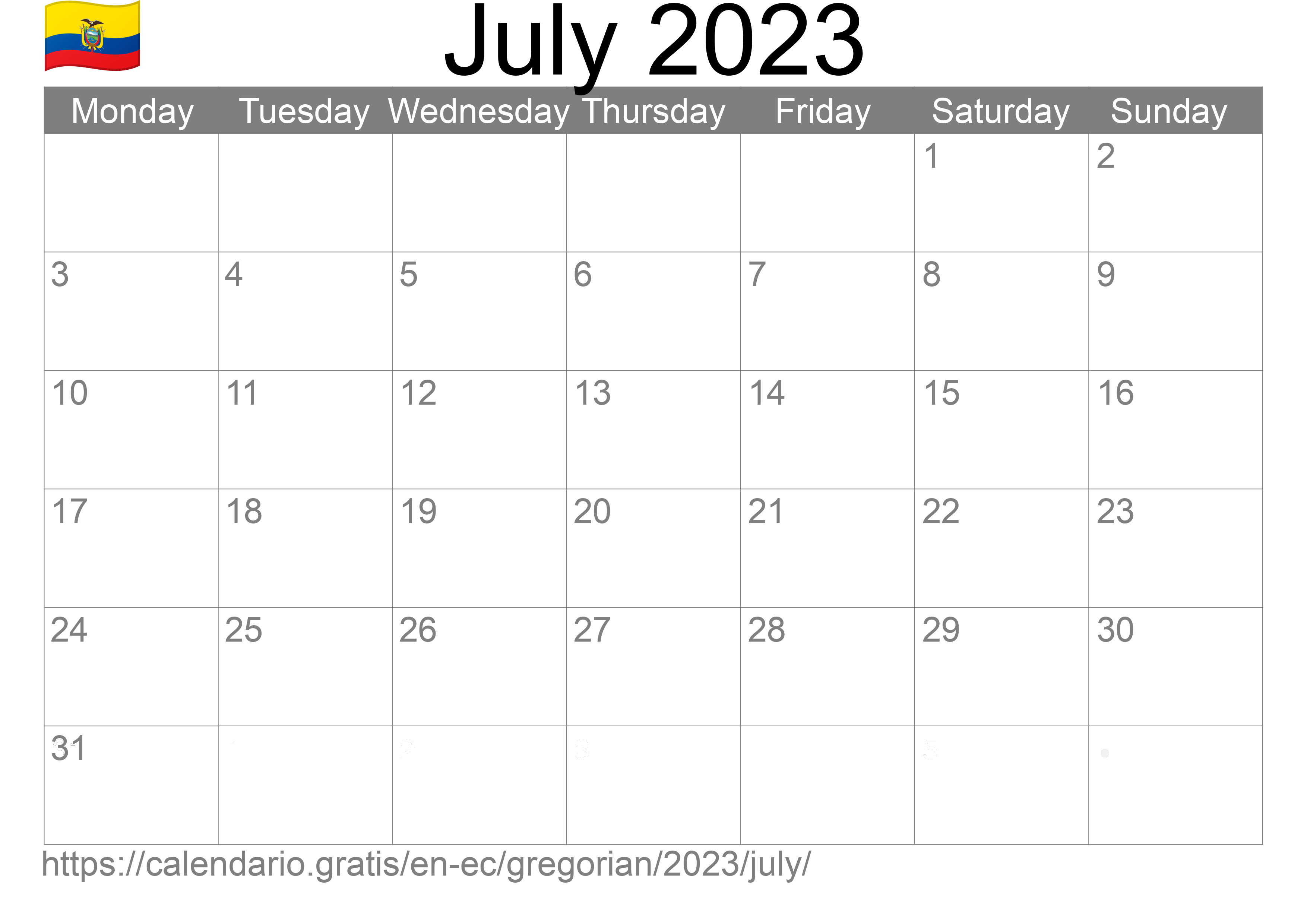 Calendar July 2023 to print