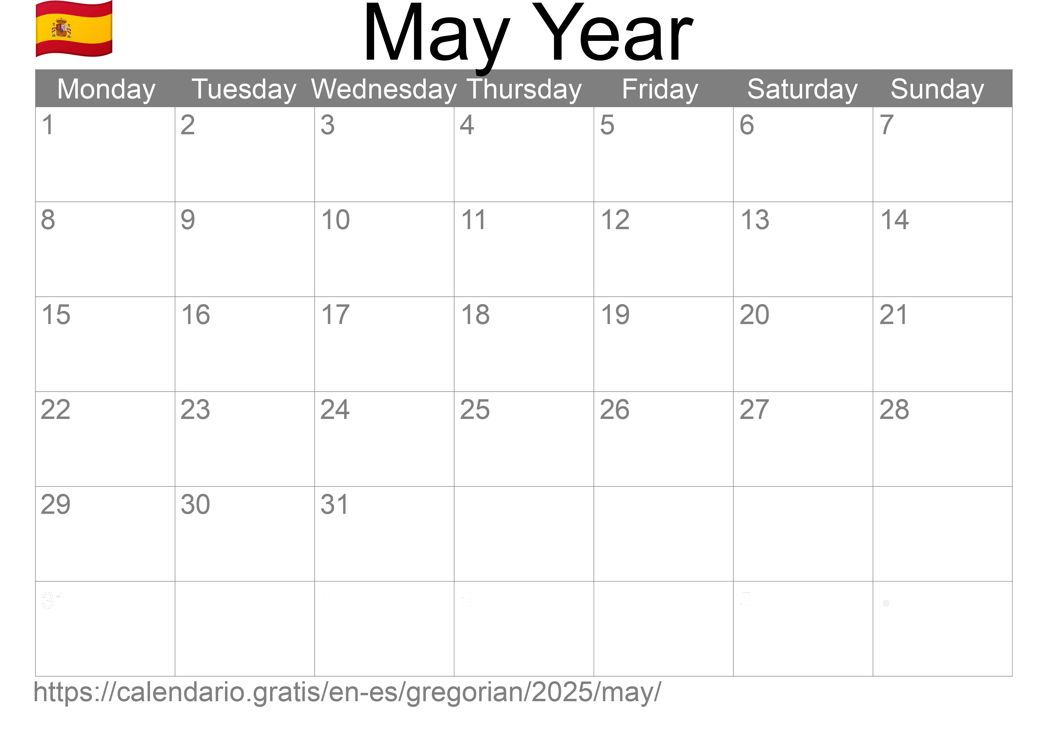 Calendar May 2025 to print