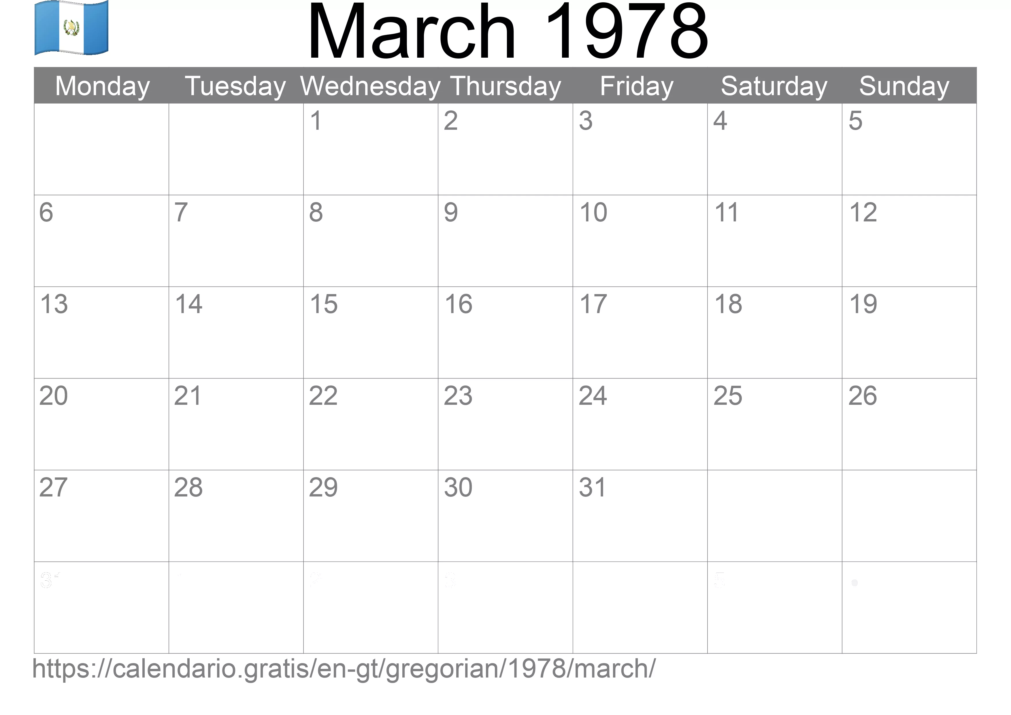 Calendar March 1978 to print (Guatemala) Calendar March 1978 to print (Guatemala)