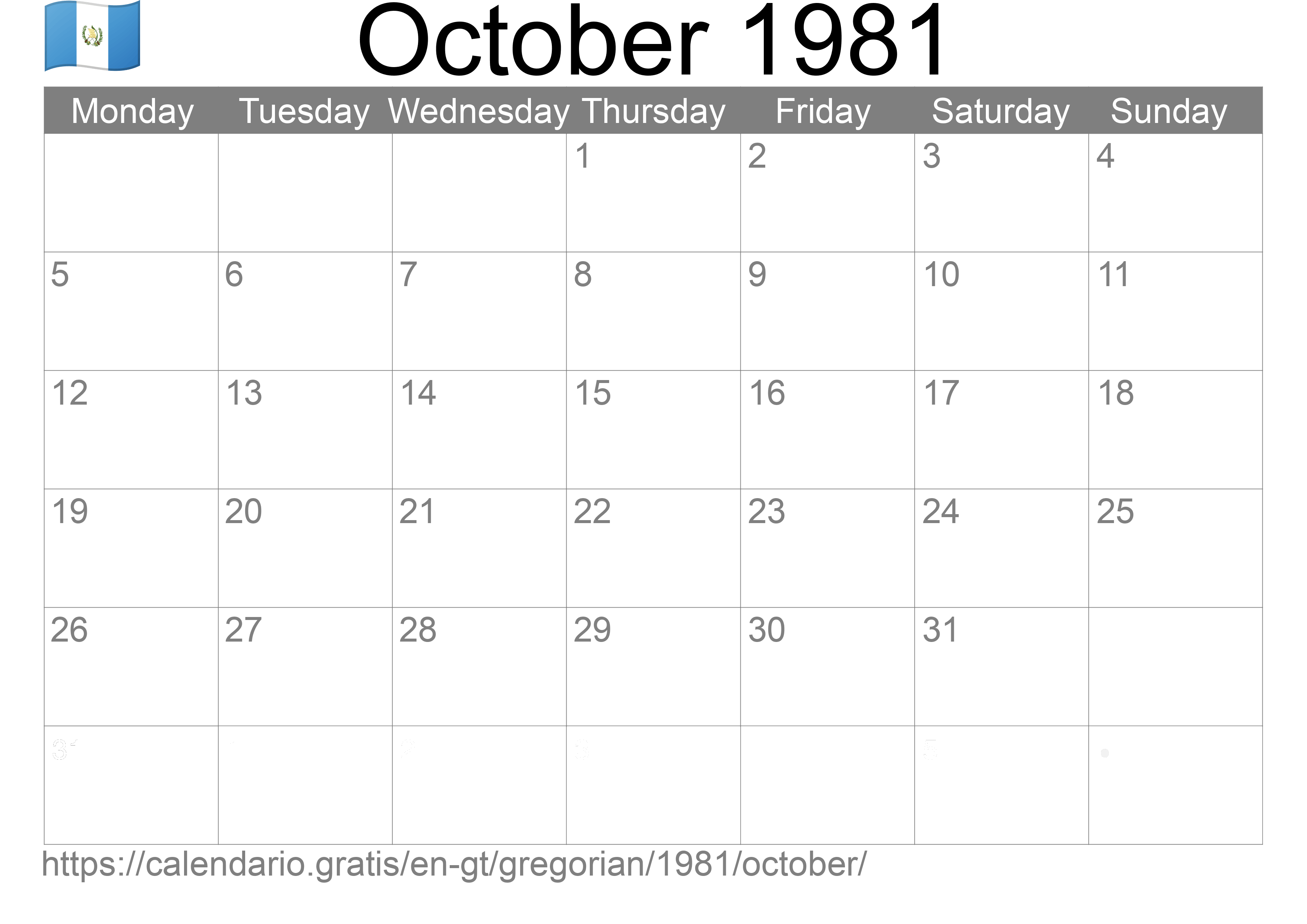 Calendar October 1981 to print