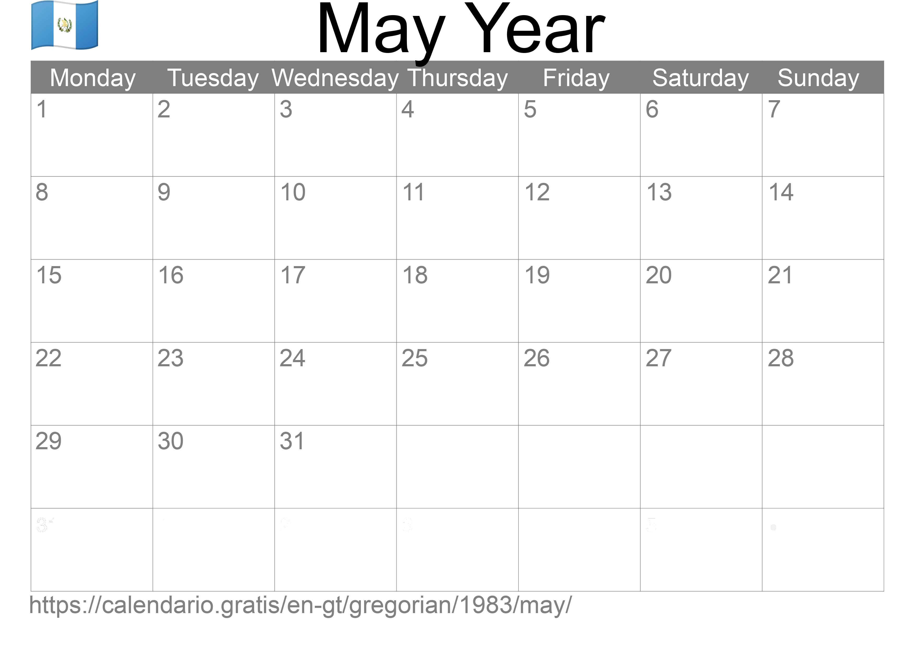 Calendar May 1983 to print