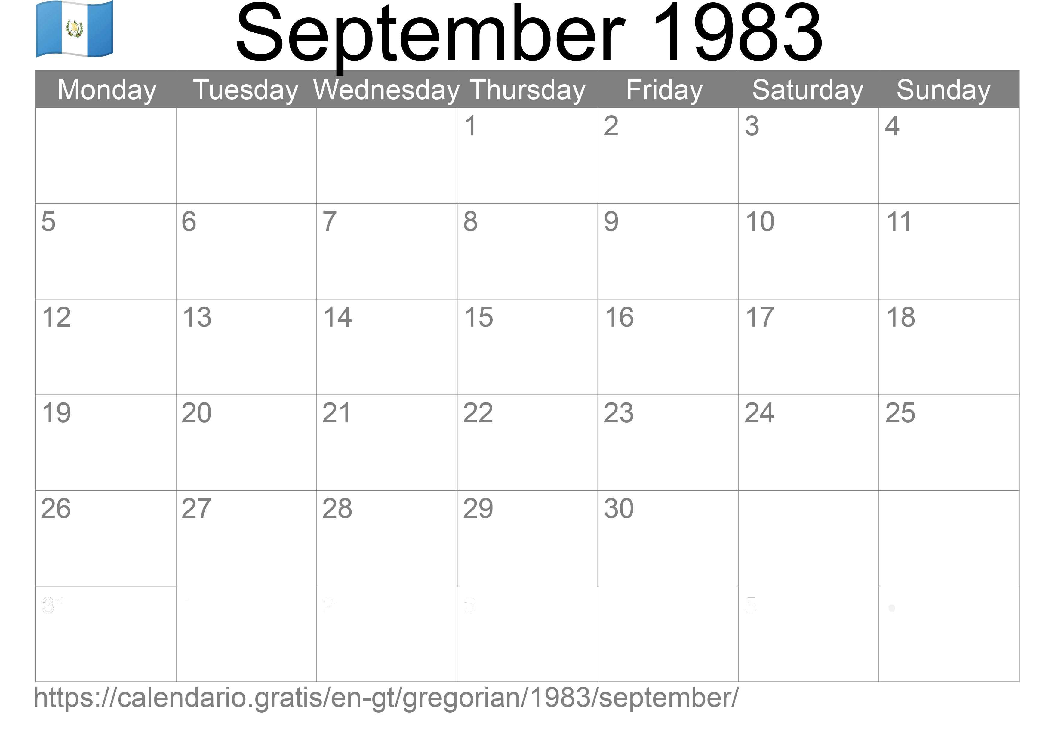 Calendar September 1983 to print