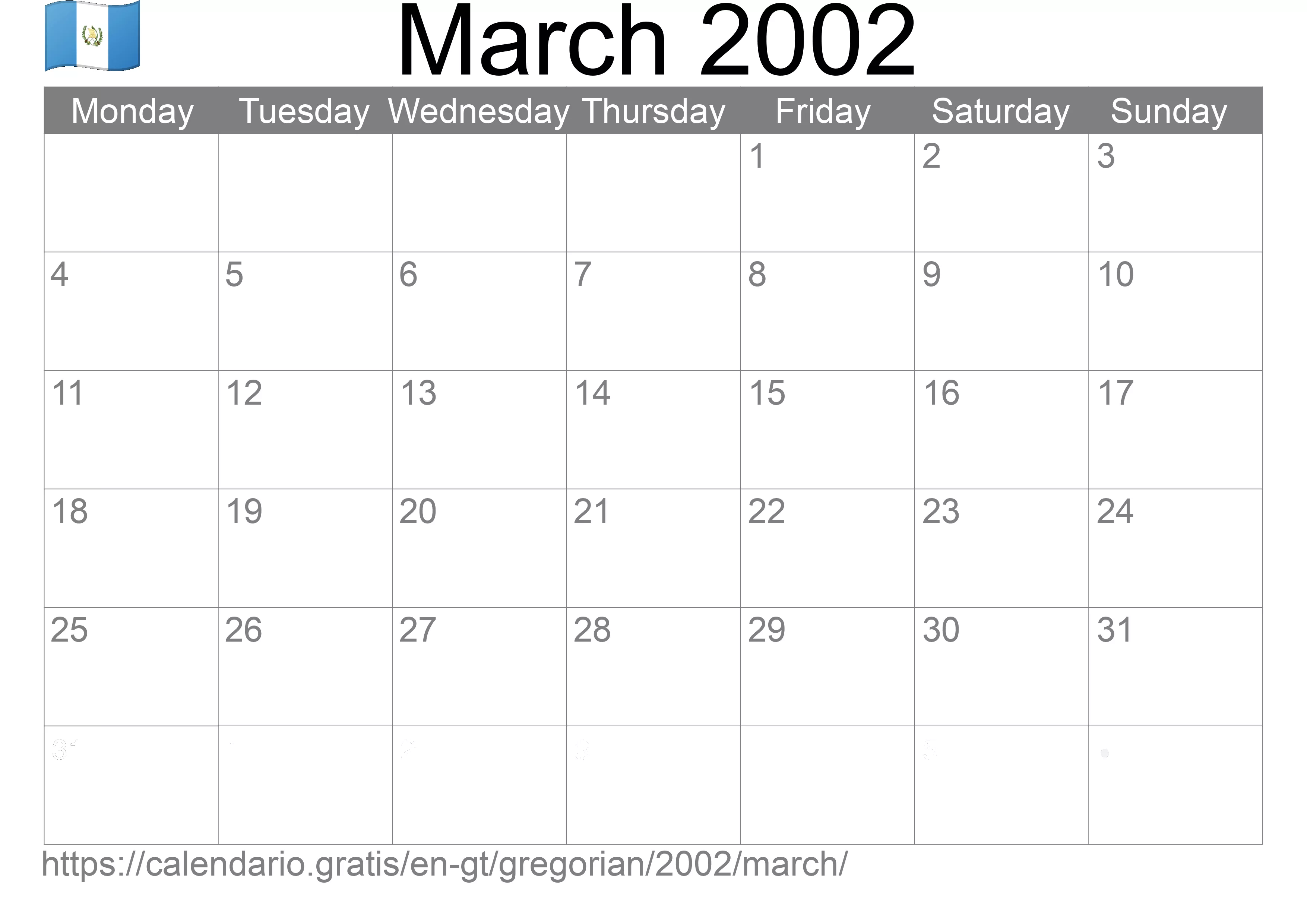 Calendar March 2002 to print (Guatemala) Calendar March 2002 to print (Guatemala)