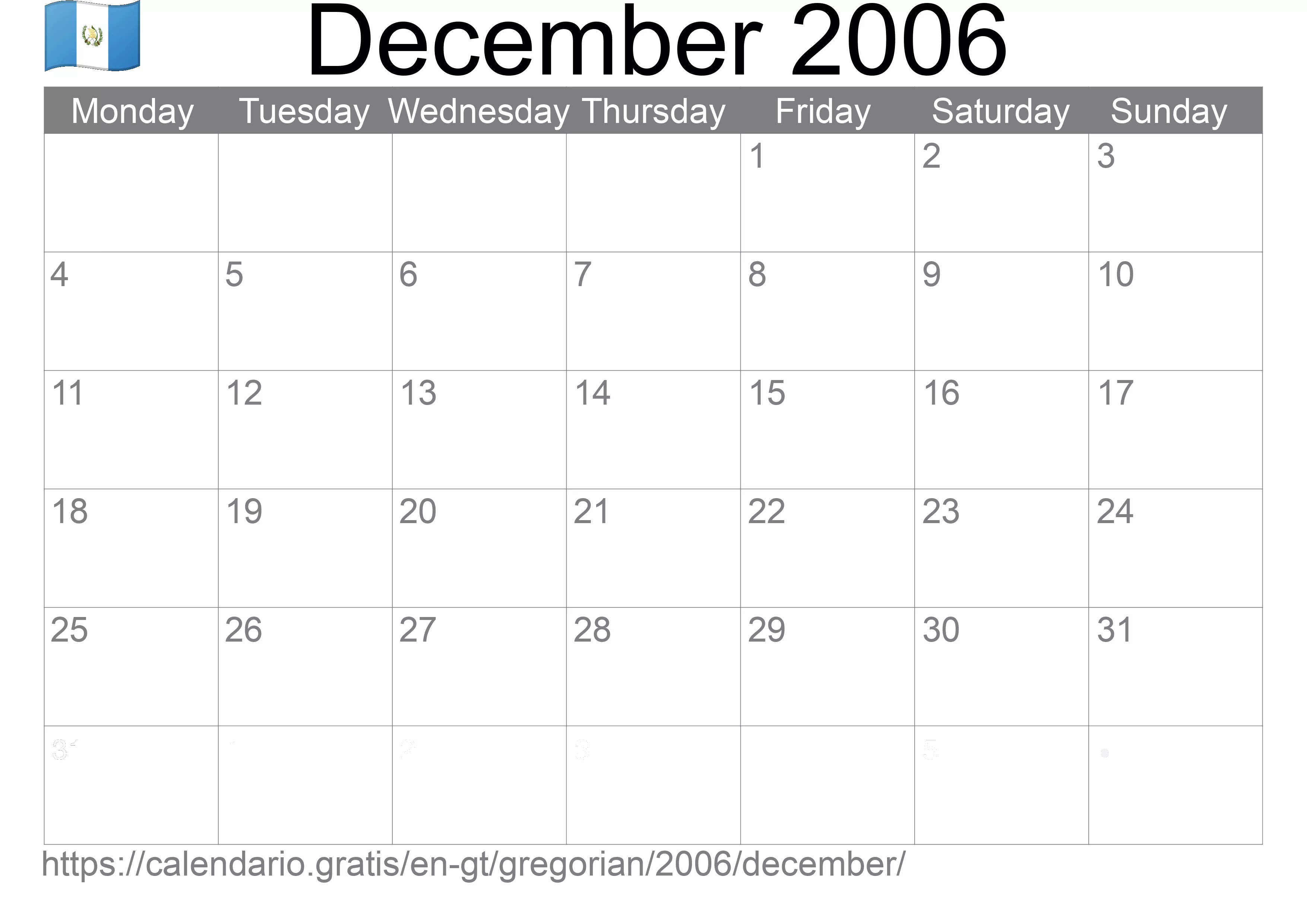 Calendar December 2006 to print (Guatemala)
