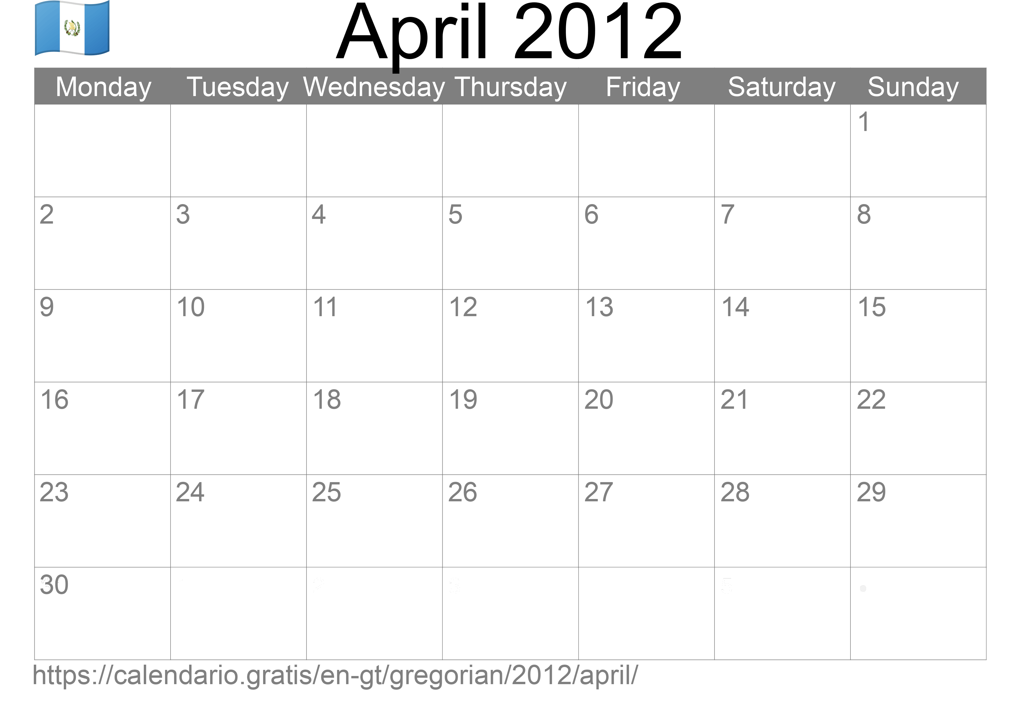 Calendar April 2012 to print