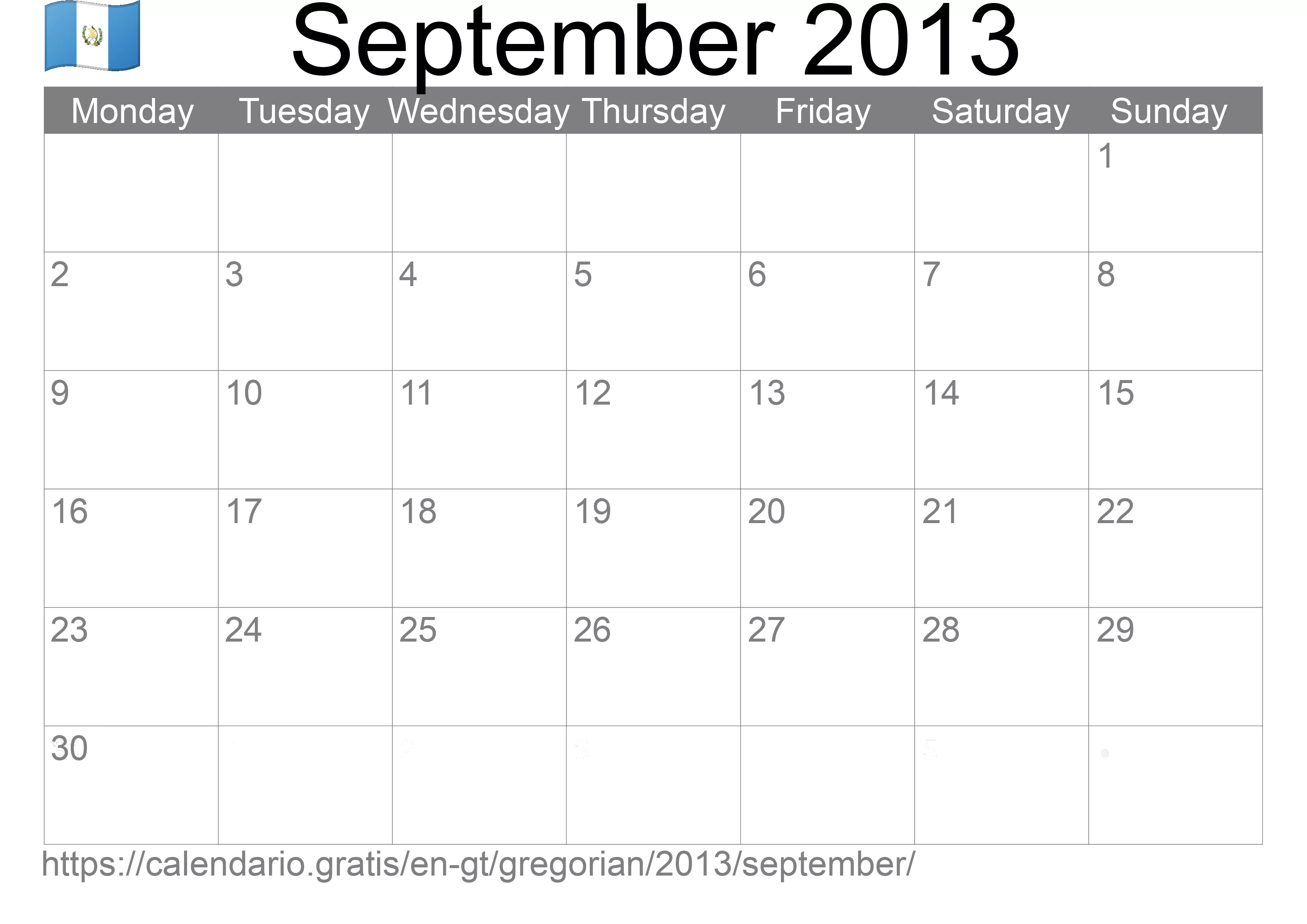Calendar September 2013 to print (Guatemala)