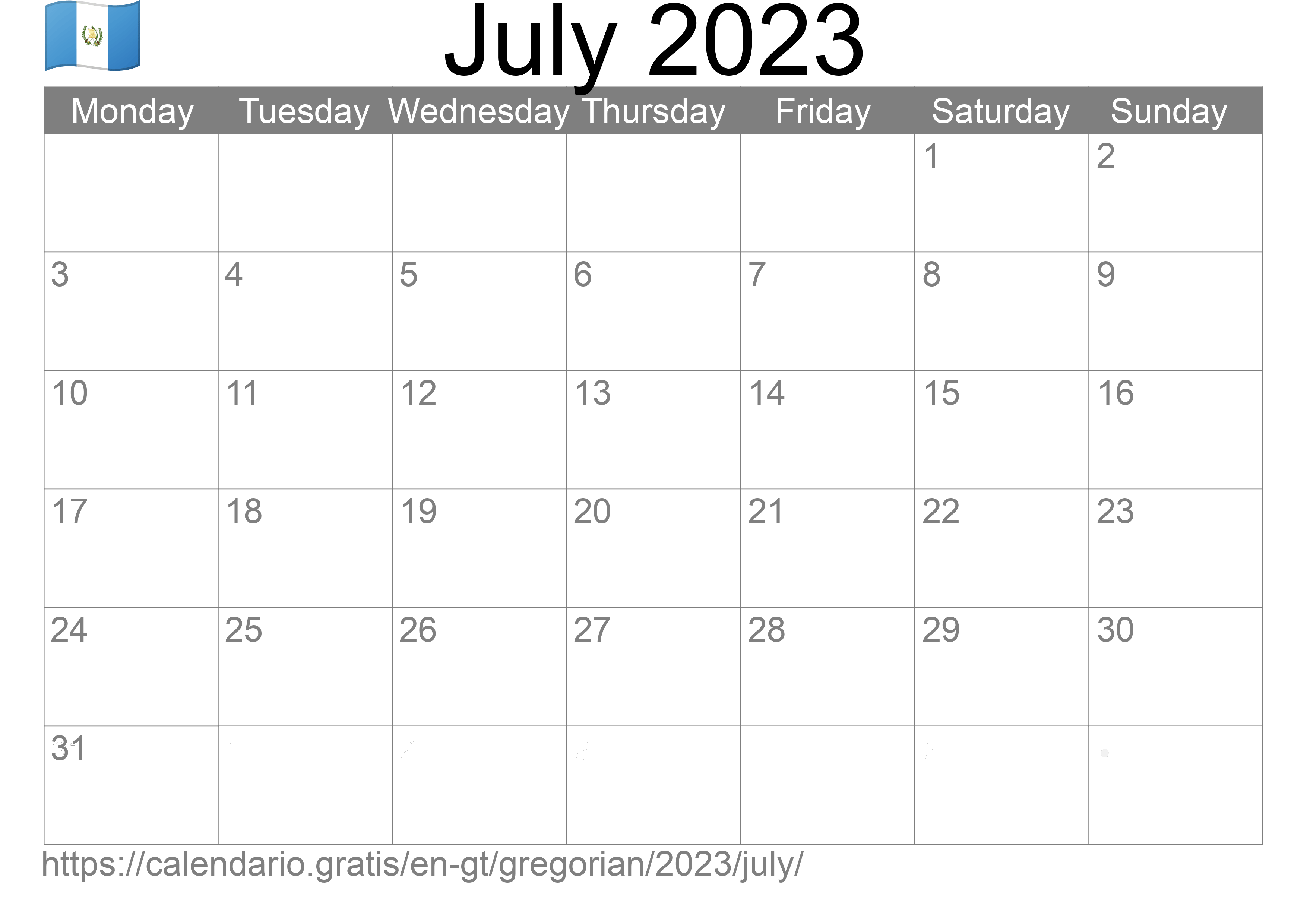 Calendar July 2023 to print