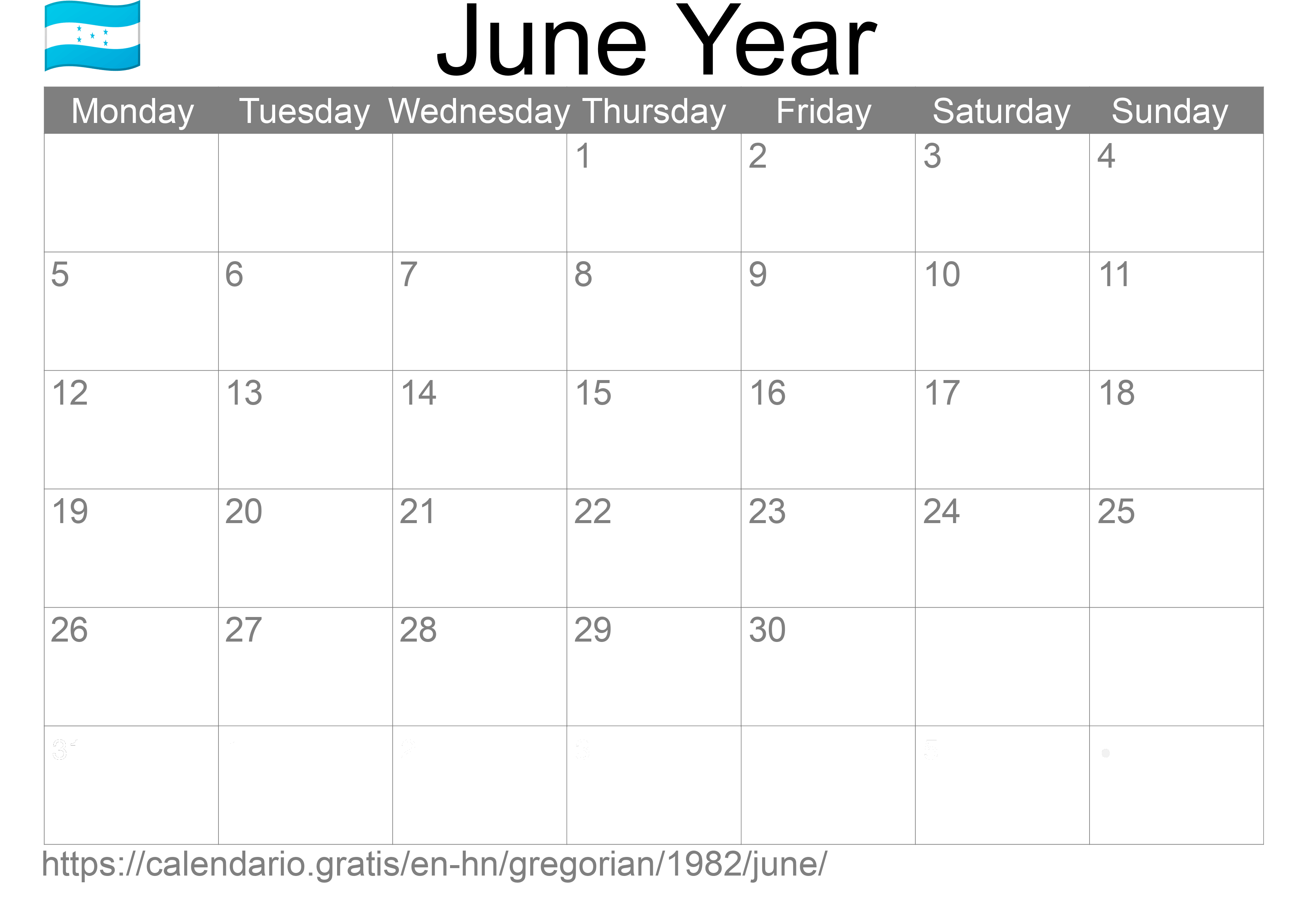 Calendar June 1982 to print