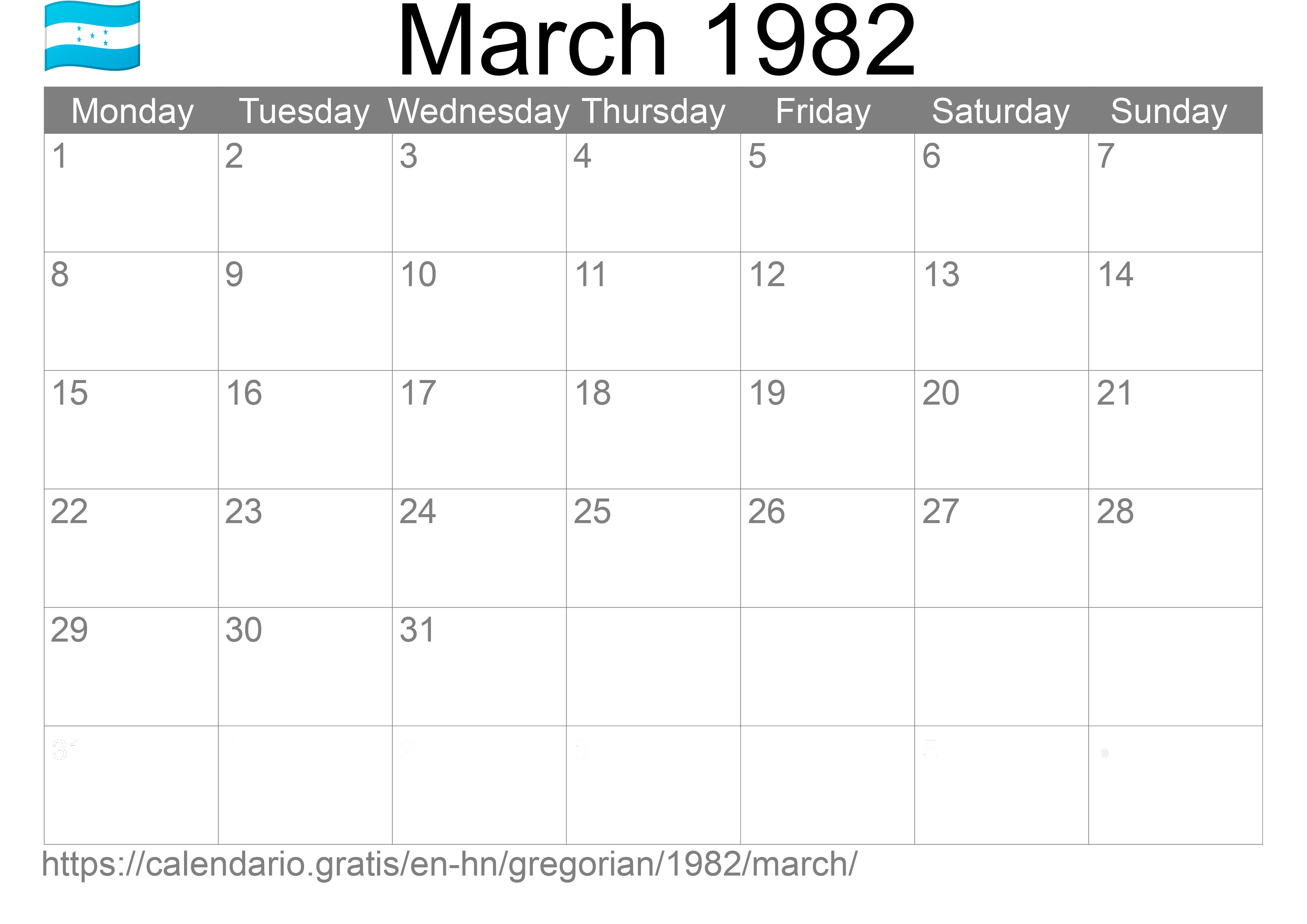 Calendar March 1982 to print