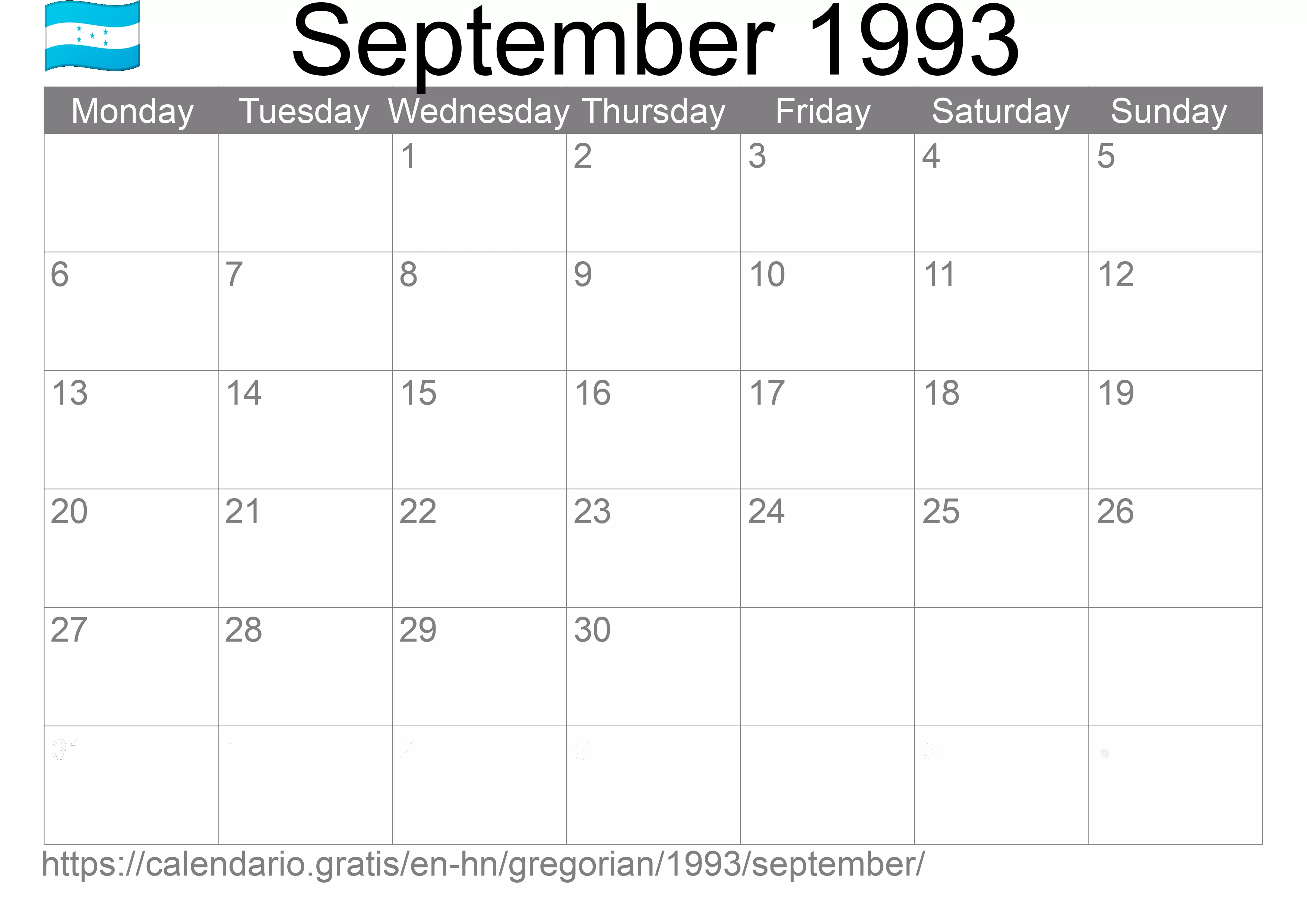 Calendar September 1993 to print (Honduras)