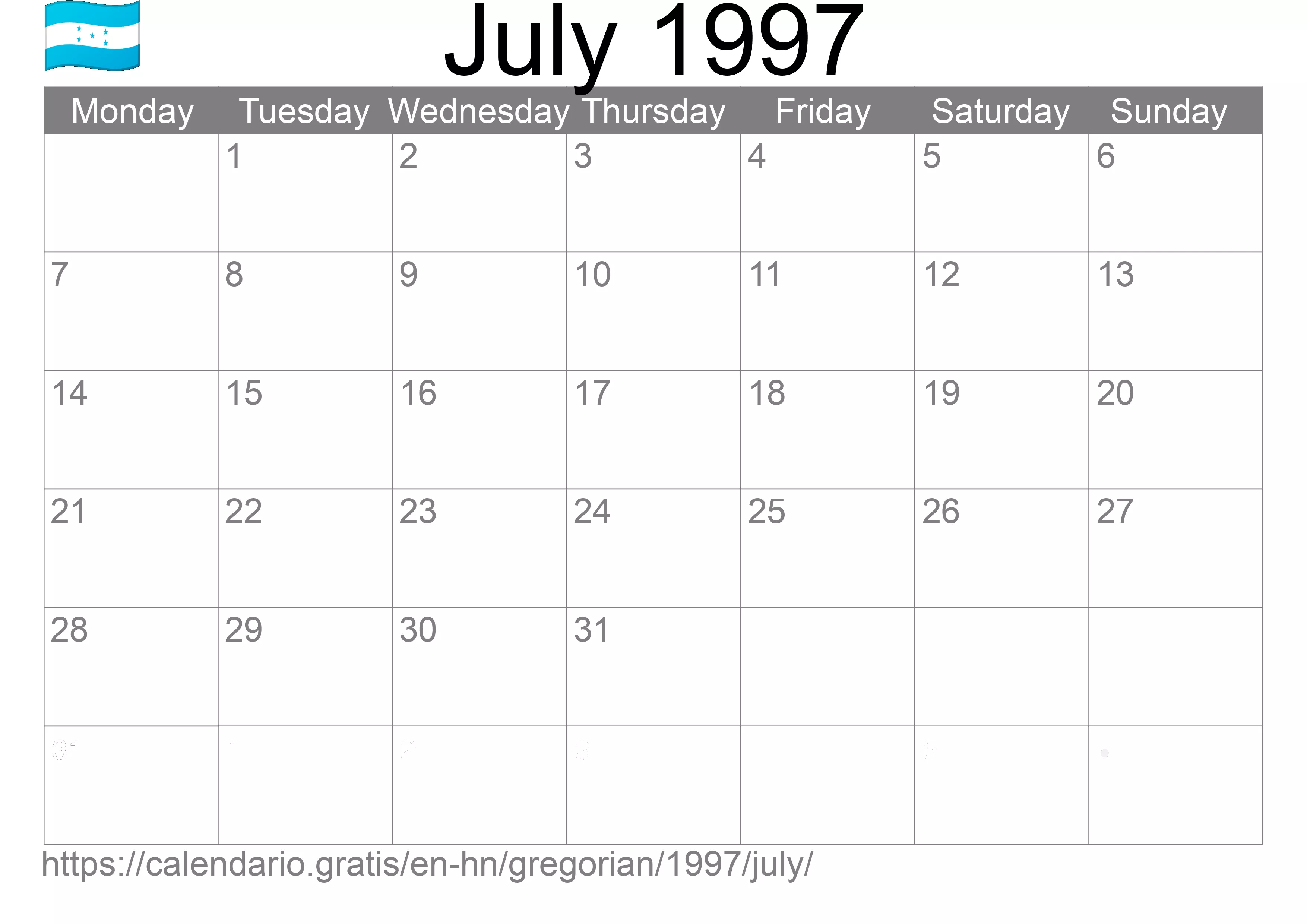 Calendar July 1997 to print (Honduras)