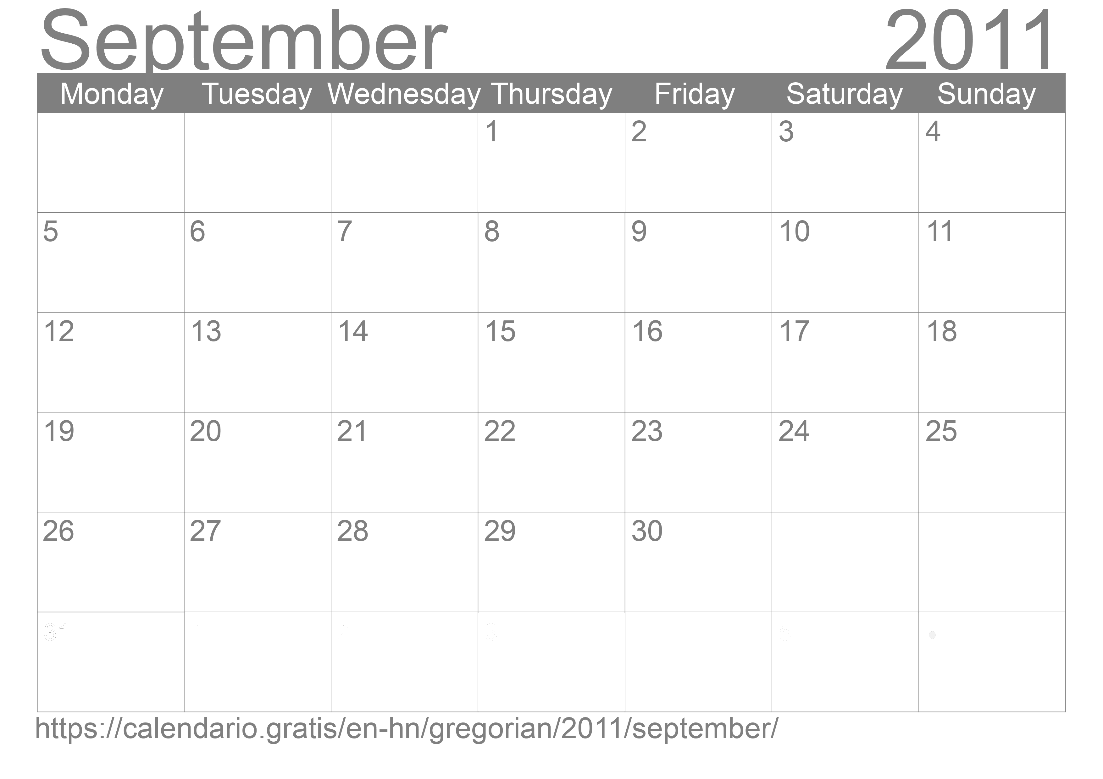 Calendar September 2011 to print