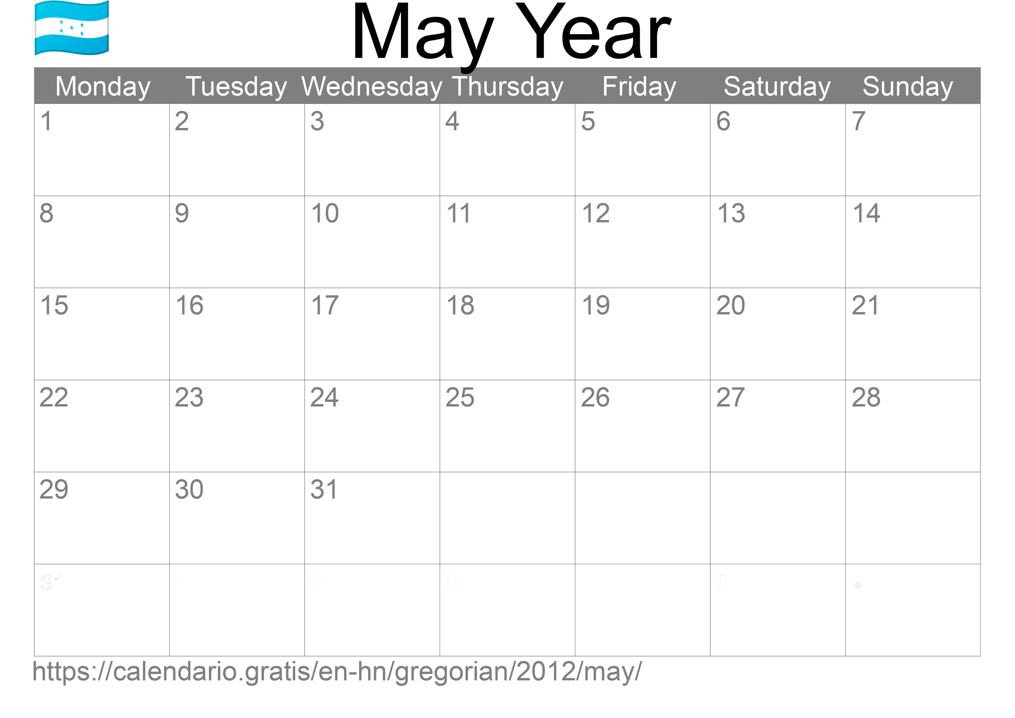 Calendar May 2012 to print