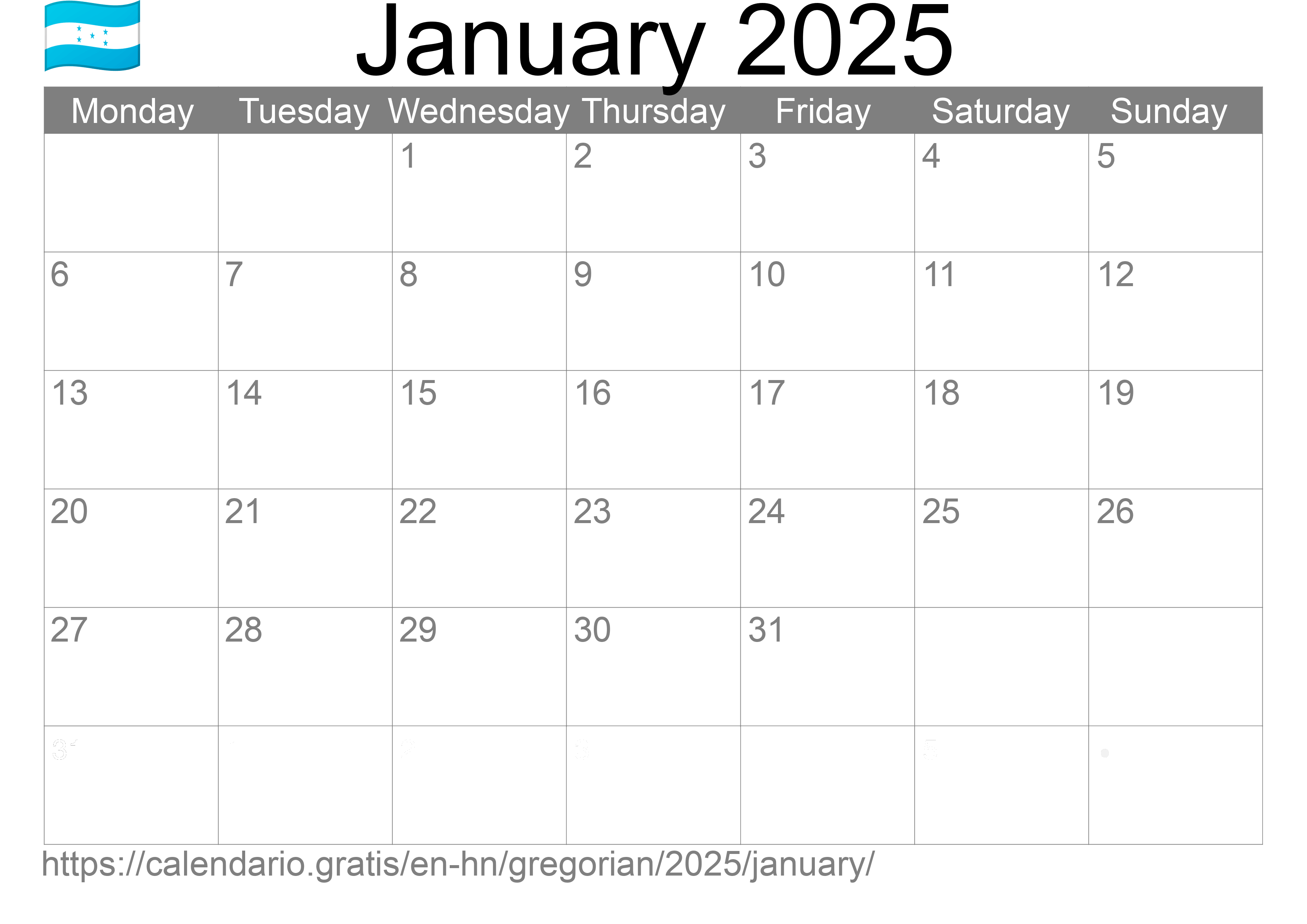 Calendar January 2025 to print